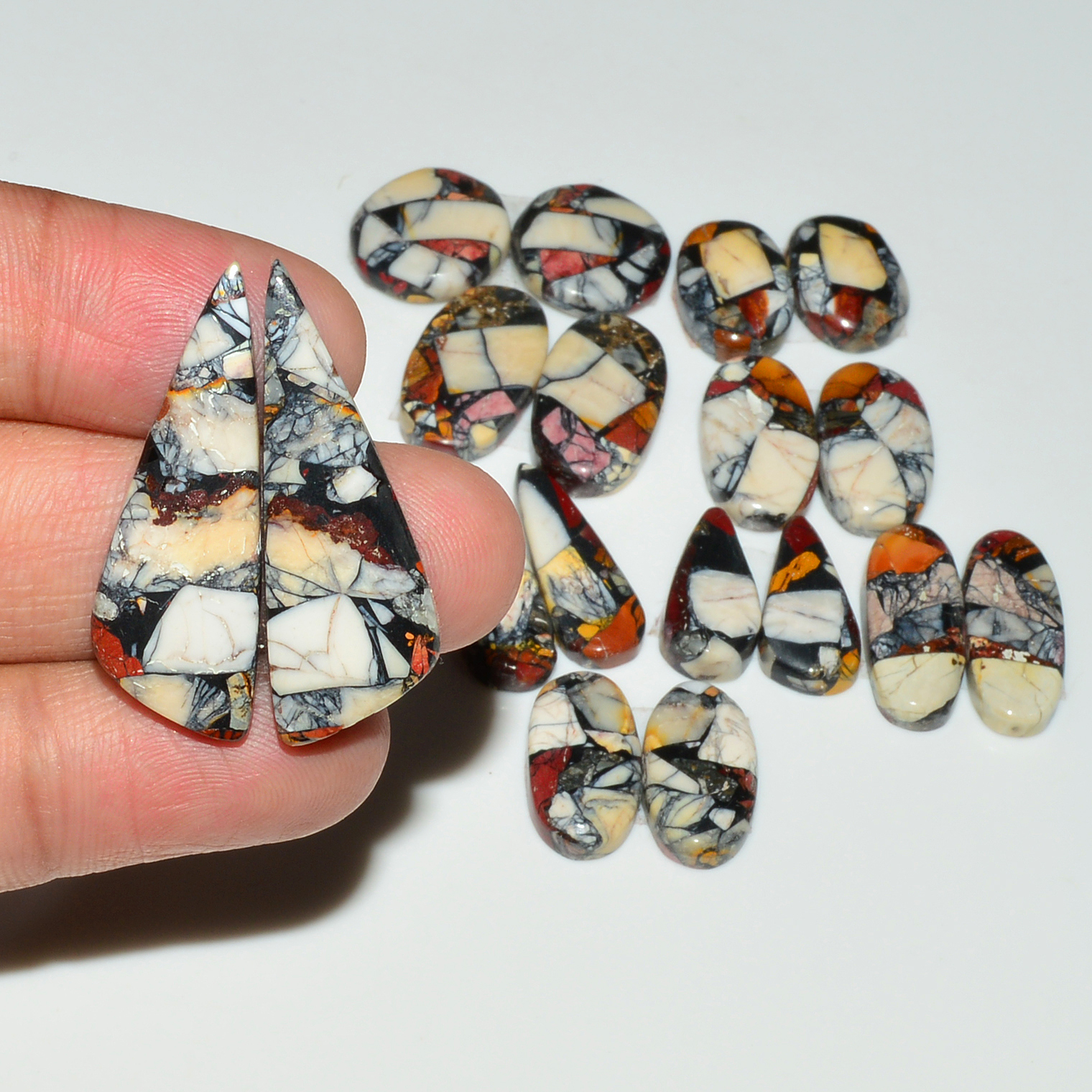 9 Pairs 121Cts Natural Mookaite Composite Gemstone Cabochon Pairs for Jewelry Making 31x9 13x8mm 19302
