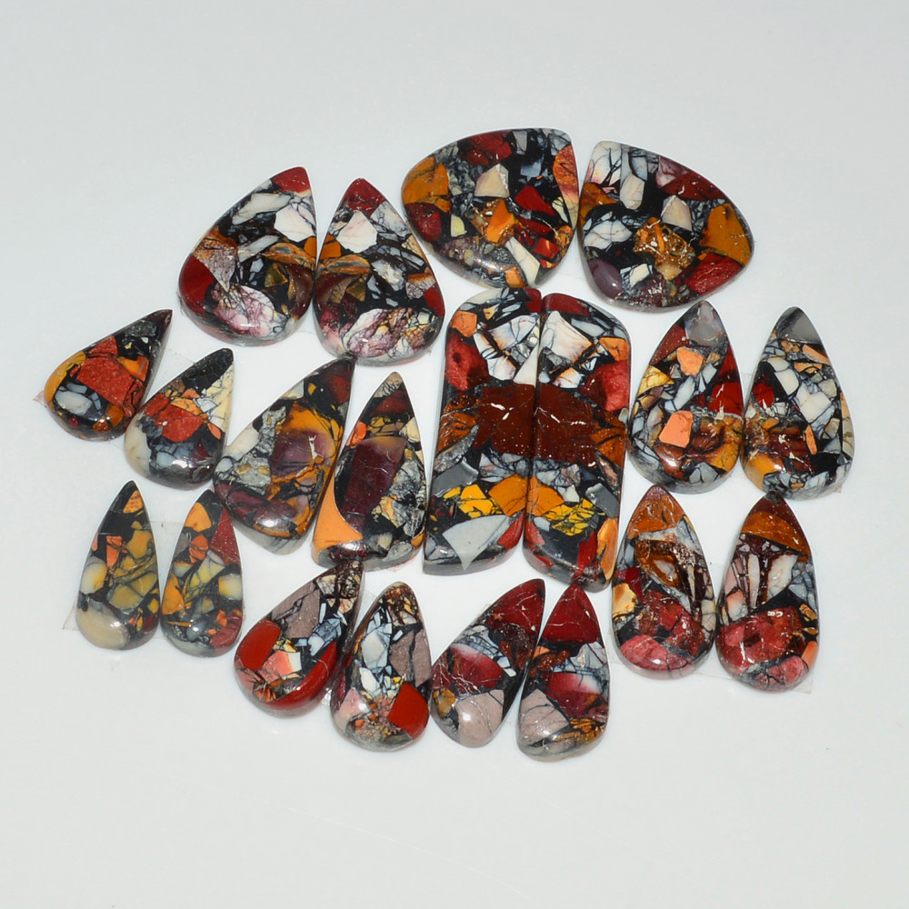 Image of 10 Pairs 137Cts Natural Mookaite Composite Gemstone Cabochon Pairs for Jewelry Making 28x6 12x7mm #19304