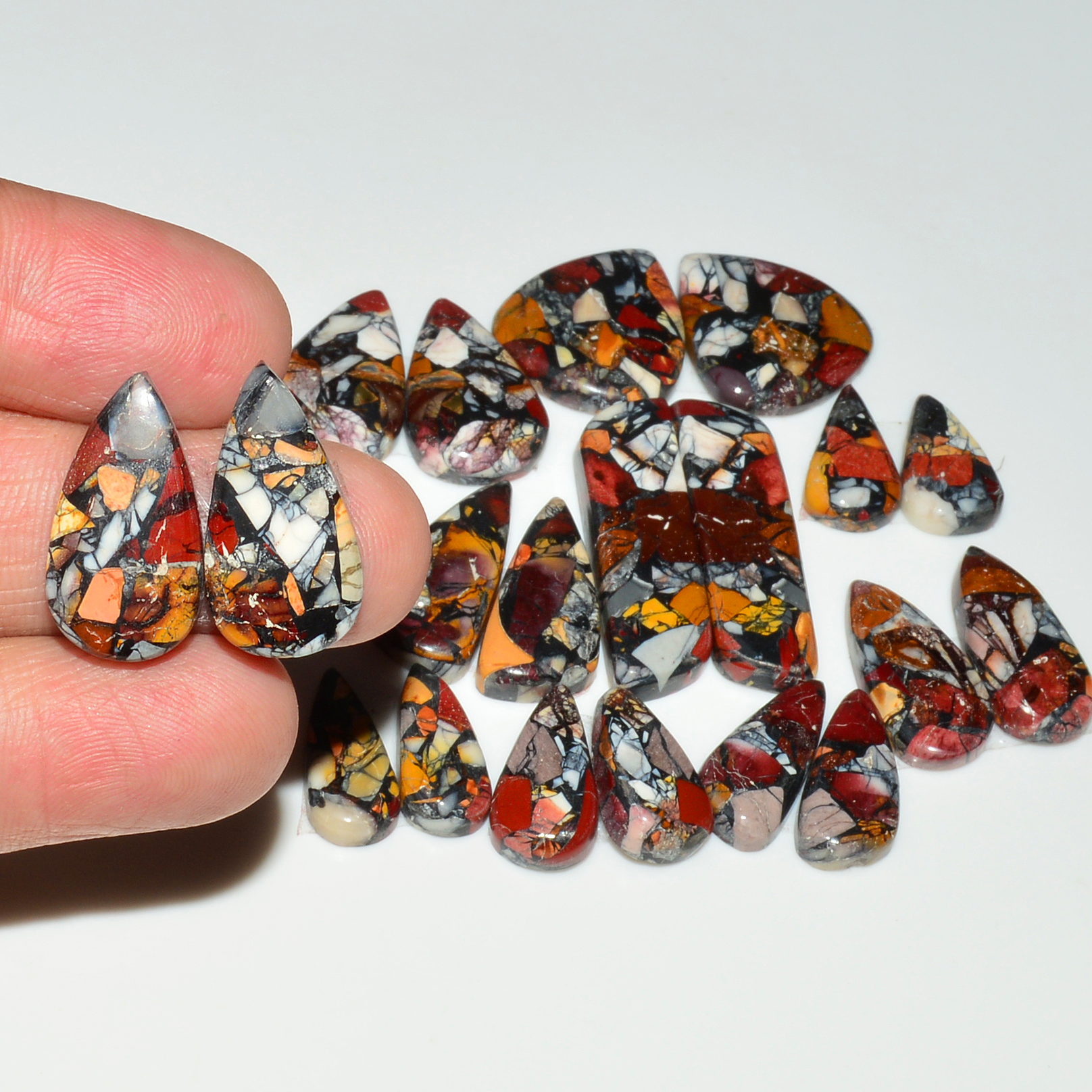 10 Pairs 137Cts Natural Mookaite Composite Gemstone Cabochon Pairs for Jewelry Making 28x6 12x7mm 19304