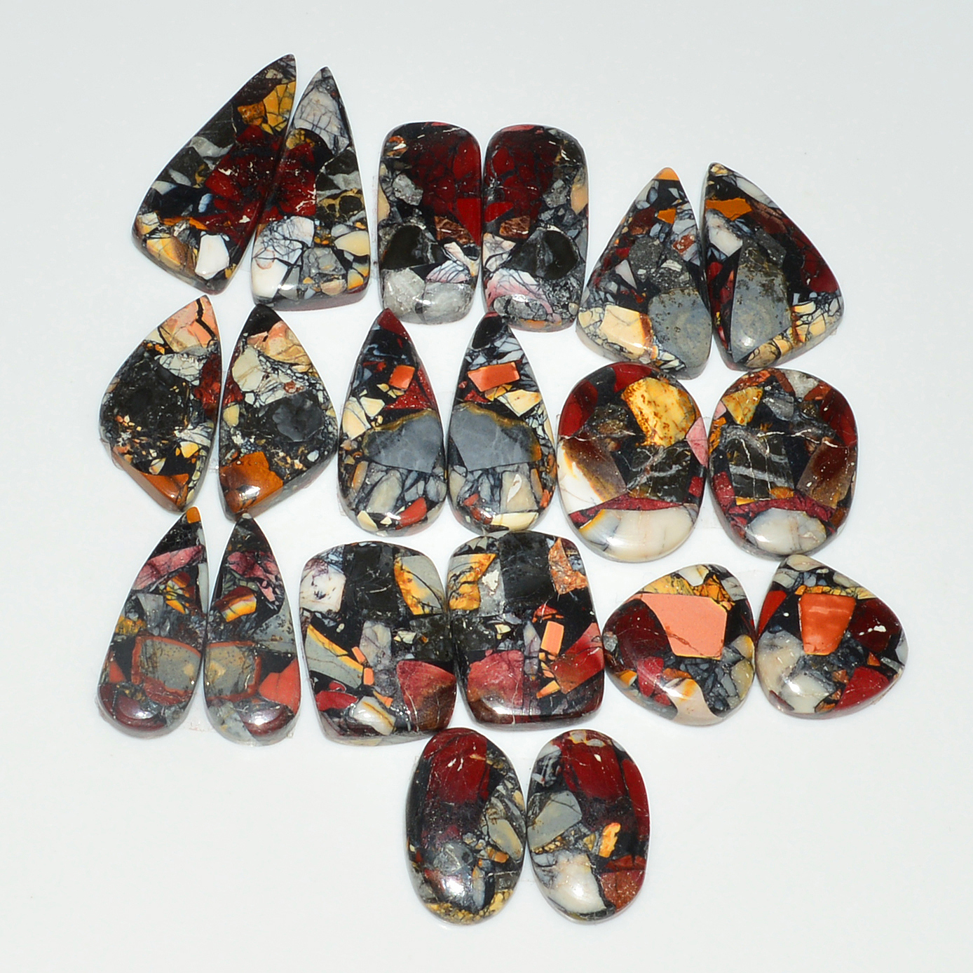 10 Pairs 176Cts Natural Mookaite Composite Gemstone Cabochon Pairs for Jewelry Making 25x9 14x12mm 19305