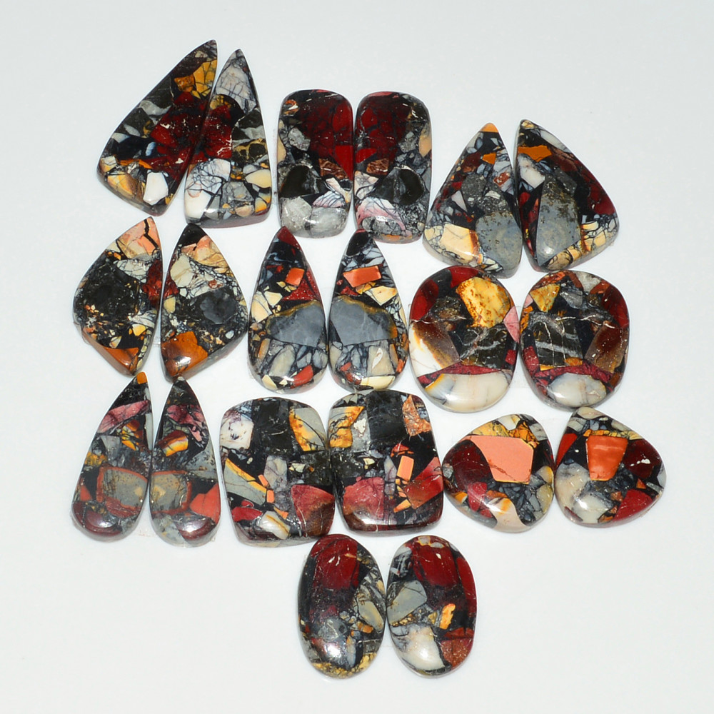 Image of 10 Pairs 176Cts Natural Mookaite Composite Gemstone Cabochon Pairs for Jewelry Making 25x9 14x12mm #19305