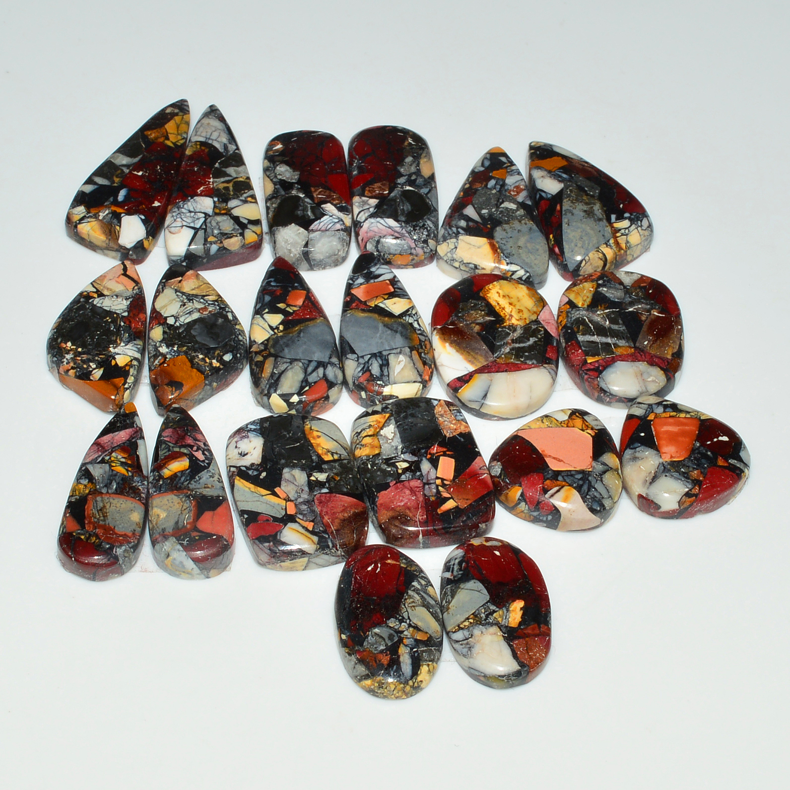 10 Pairs 176Cts Natural Mookaite Composite Gemstone Cabochon Pairs for Jewelry Making 25x9 14x12mm 19305