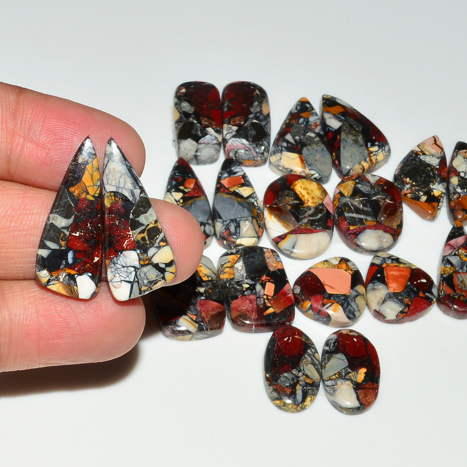 10 Pairs 176Cts Natural Mookaite Composite Gemstone Cabochon Pairs for Jewelry Making 25x9 14x12mm 19305