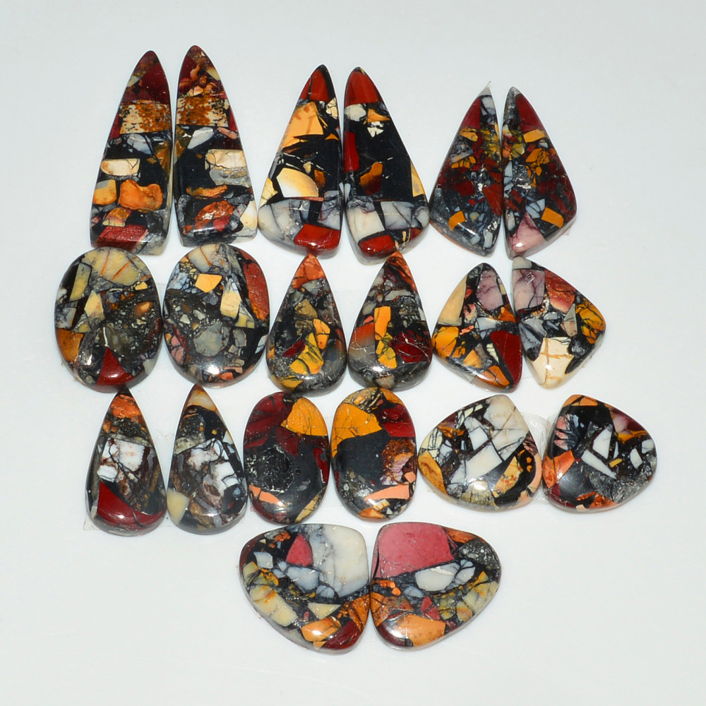 Image of 10 Pairs 145Cts Natural Mookaite Composite Gemstone Cabochon Pairs for Jewelry Making 27x8 12x14mm #19307
