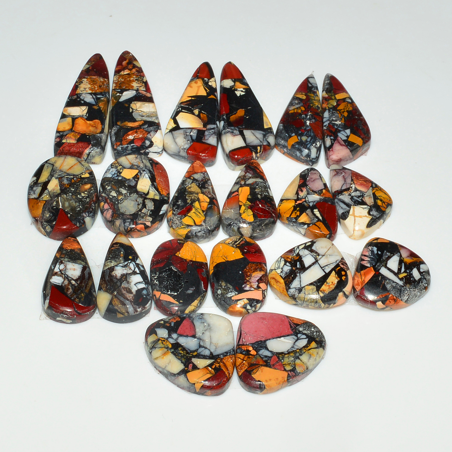 10 Pairs 145Cts Natural Mookaite Composite Gemstone Cabochon Pairs for Jewelry Making 27x8 12x14mm 19307