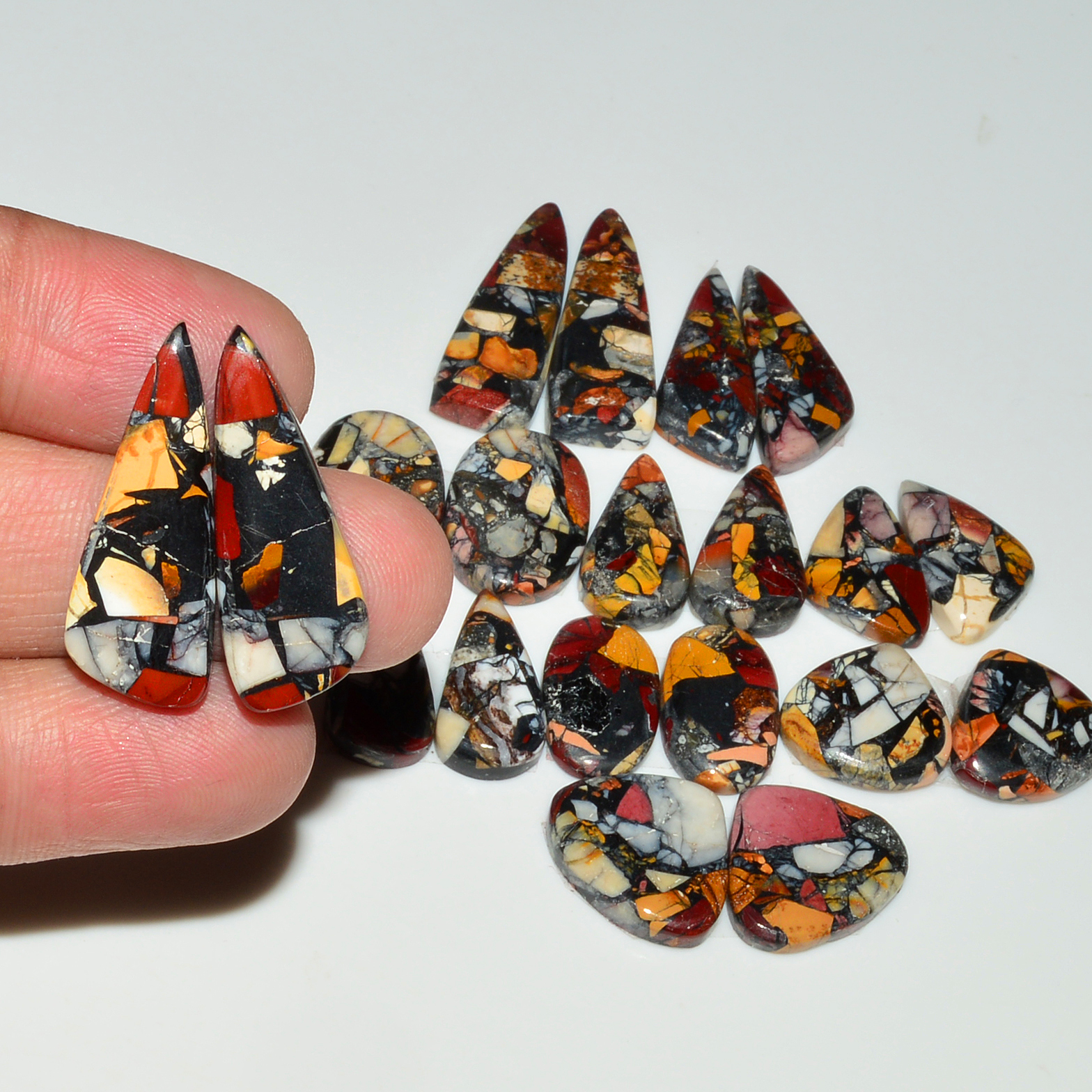 10 Pairs 145Cts Natural Mookaite Composite Gemstone Cabochon Pairs for Jewelry Making 27x8 12x14mm 19307