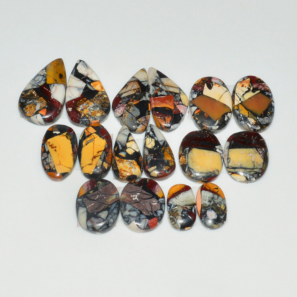 Image of 8 Pairs 109Cts Natural Mookaite Composite Gemstone Cabochon Pairs for Jewelry Making 20x10  11x5mm #19308