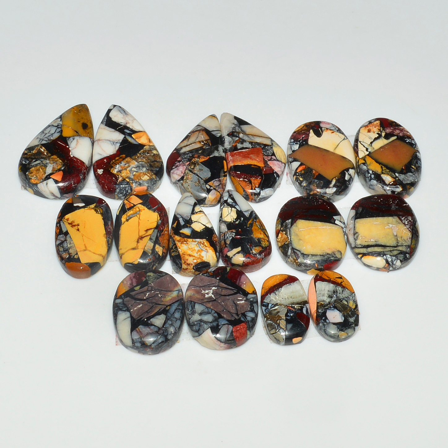 8 Pairs 109Cts Natural Mookaite Composite Gemstone Cabochon Pairs for Jewelry Making 20x10  11x5mm 19308