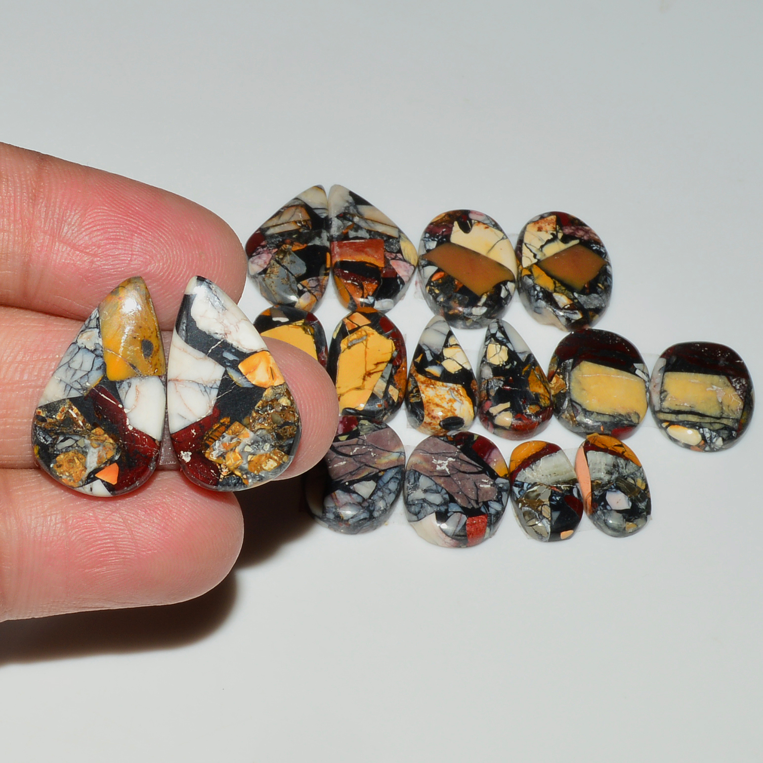 8 Pairs 109Cts Natural Mookaite Composite Gemstone Cabochon Pairs for Jewelry Making 20x10  11x5mm 19308