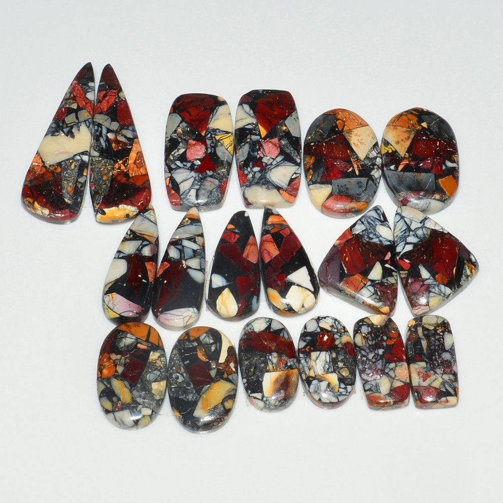 Image of 9 Pairs 158Cts Natural Mookaite Composite Gemstone Cabochon Pairs for Jewelry Making 32x9  14x8mm #19309