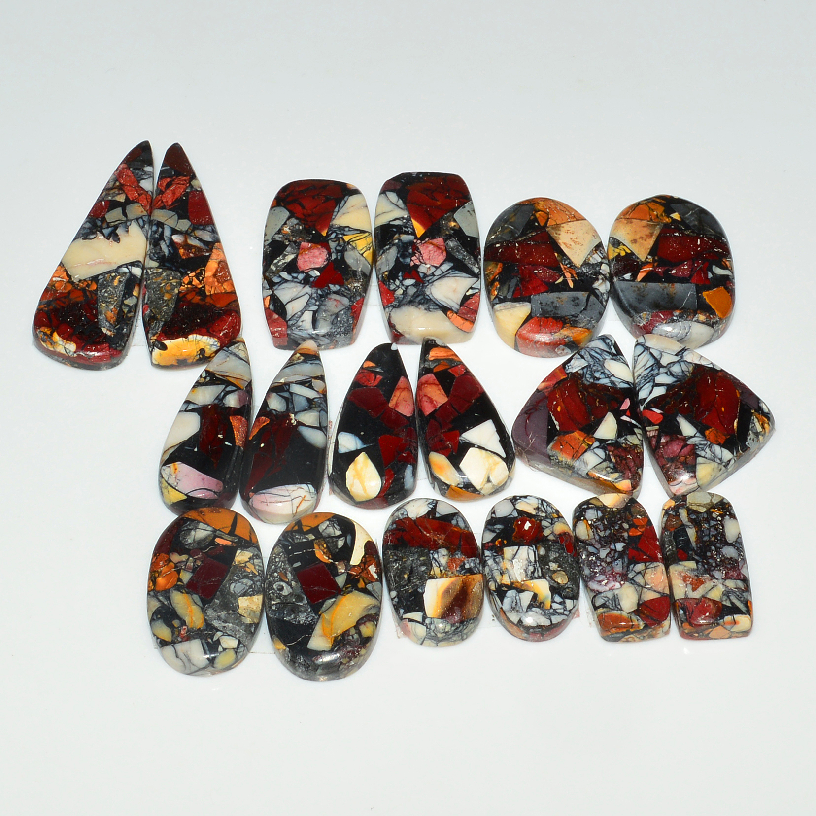 9 Pairs 158Cts Natural Mookaite Composite Gemstone Cabochon Pairs for Jewelry Making 32x9  14x8mm 19309