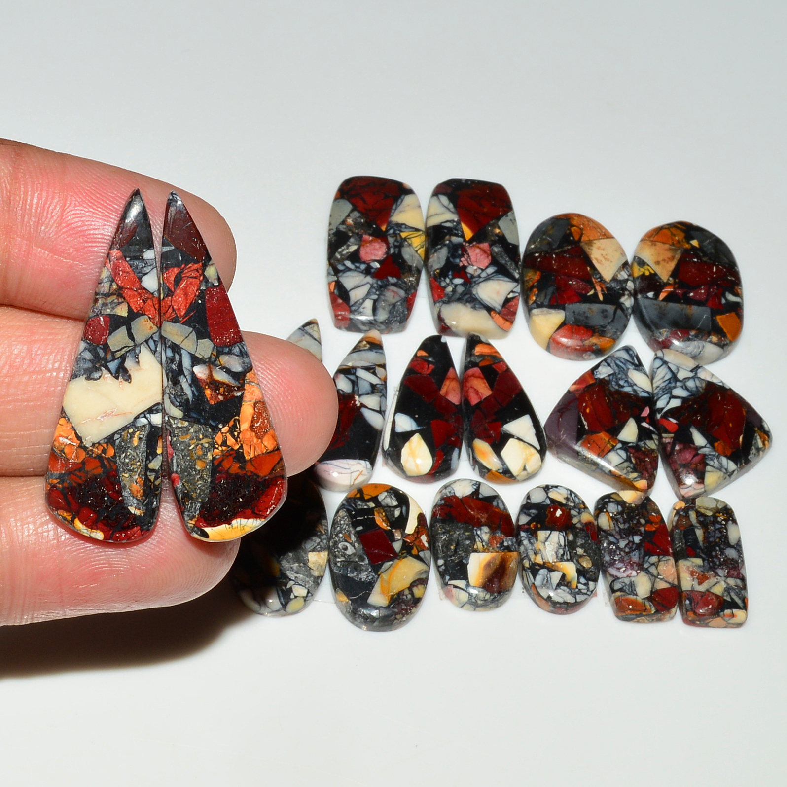 9 Pairs 158Cts Natural Mookaite Composite Gemstone Cabochon Pairs for Jewelry Making 32x9  14x8mm 19309