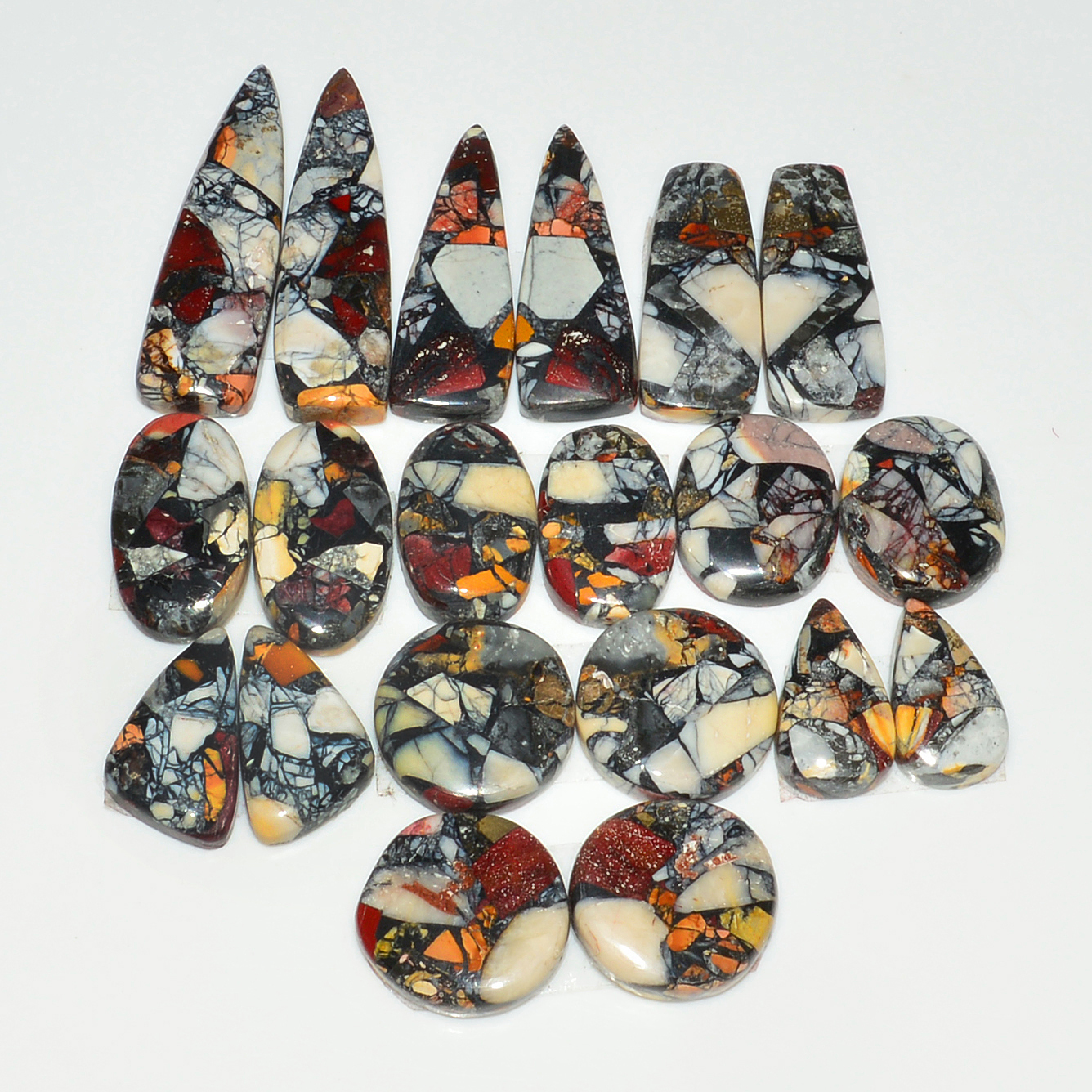 10 Pairs 162Cts Natural Mookaite Composite Gemstone Cabochon Pairs for Jewelry Making 31x7 14x14mm 19310