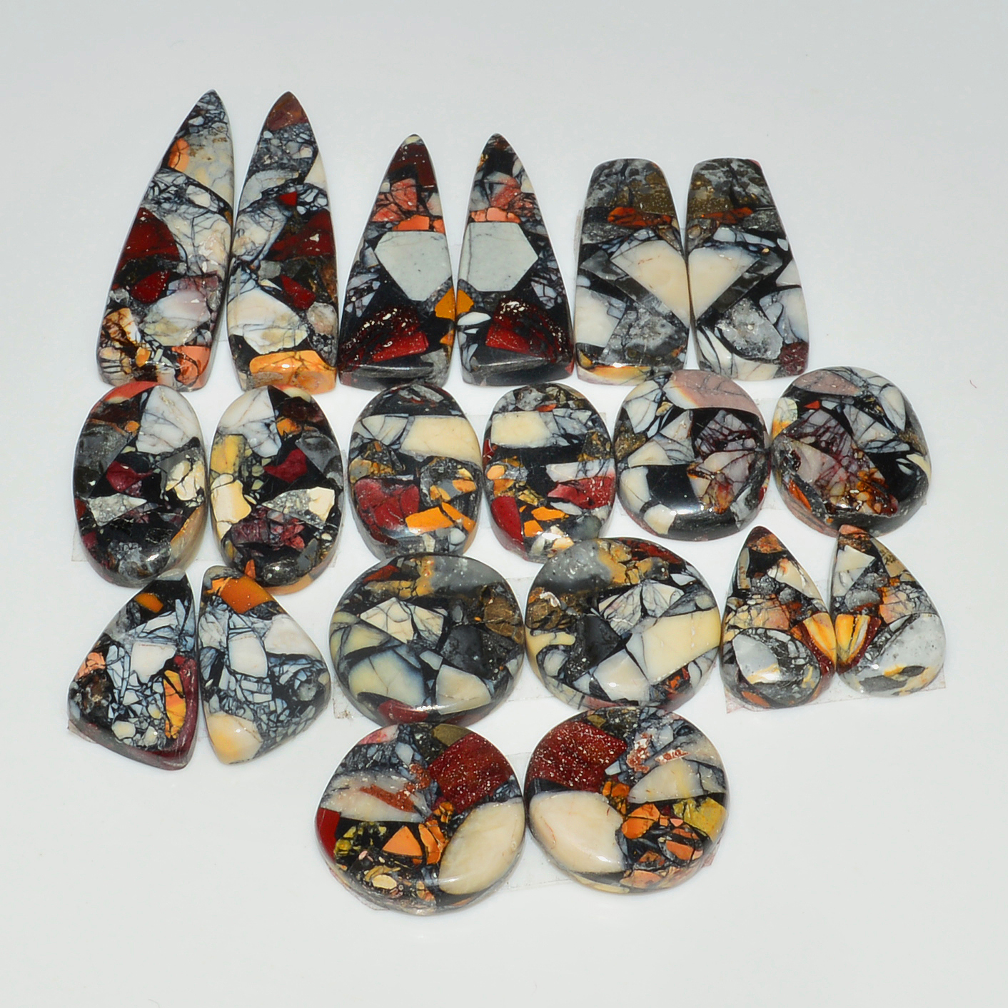 10 Pairs 162Cts Natural Mookaite Composite Gemstone Cabochon Pairs for Jewelry Making 31x7 14x14mm 19310
