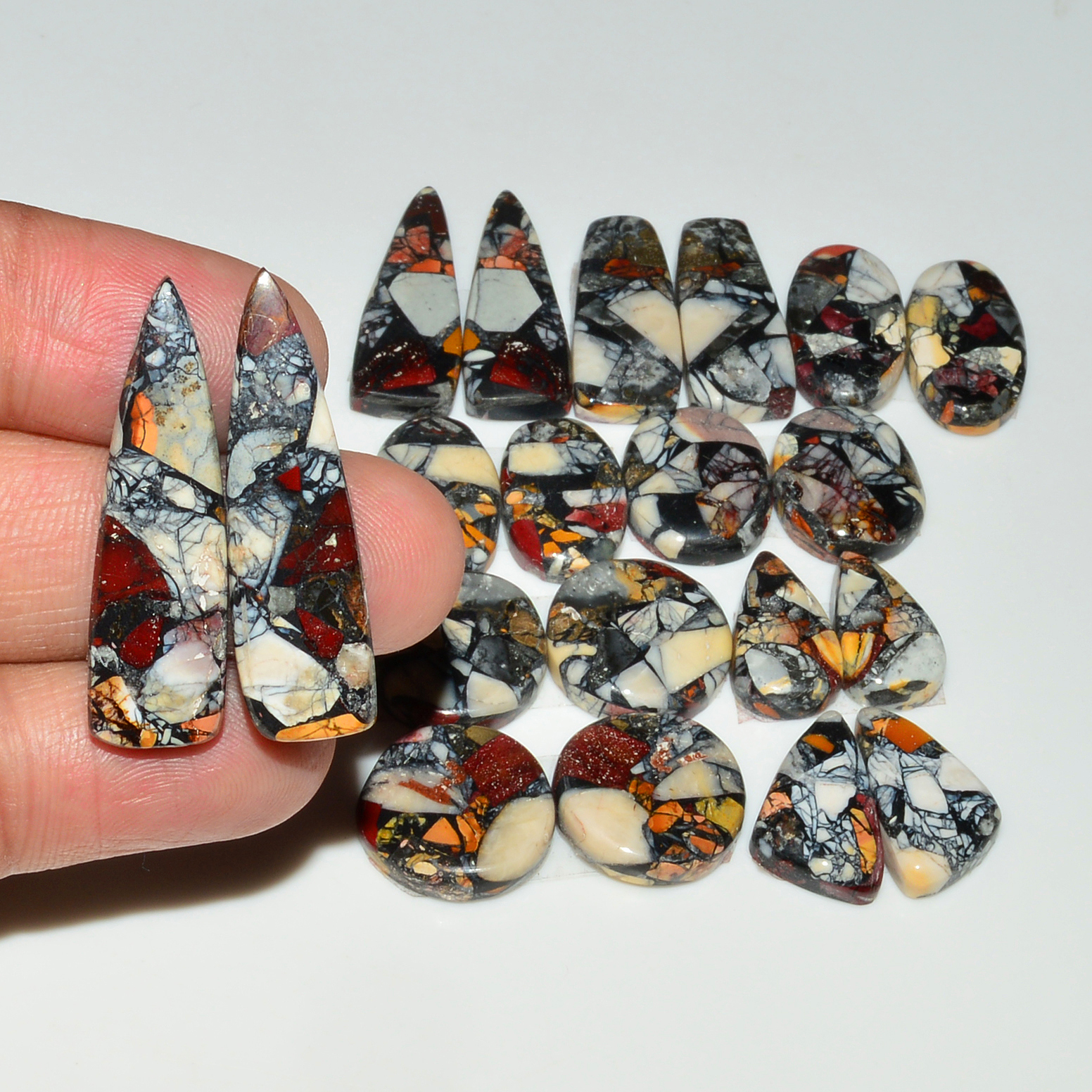 10 Pairs 162Cts Natural Mookaite Composite Gemstone Cabochon Pairs for Jewelry Making 31x7 14x14mm 19310