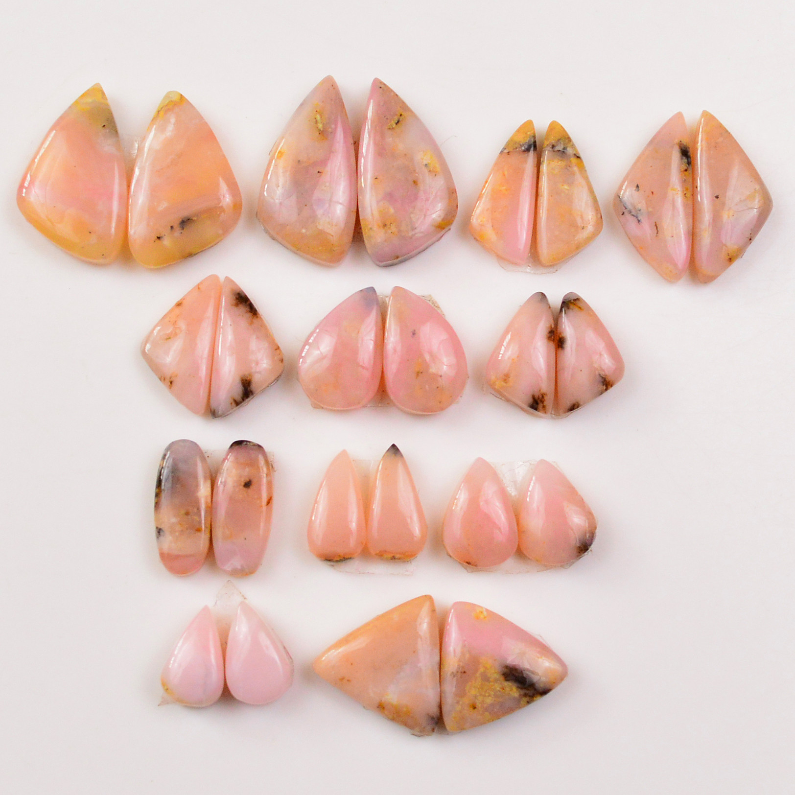 12 Pairs 90Cts Natural Pink Opal Pairs Wholesale Lot Cabochon Loose Gemstone For Jewelry Mixed Shapes 20x10 10x7mm 19311