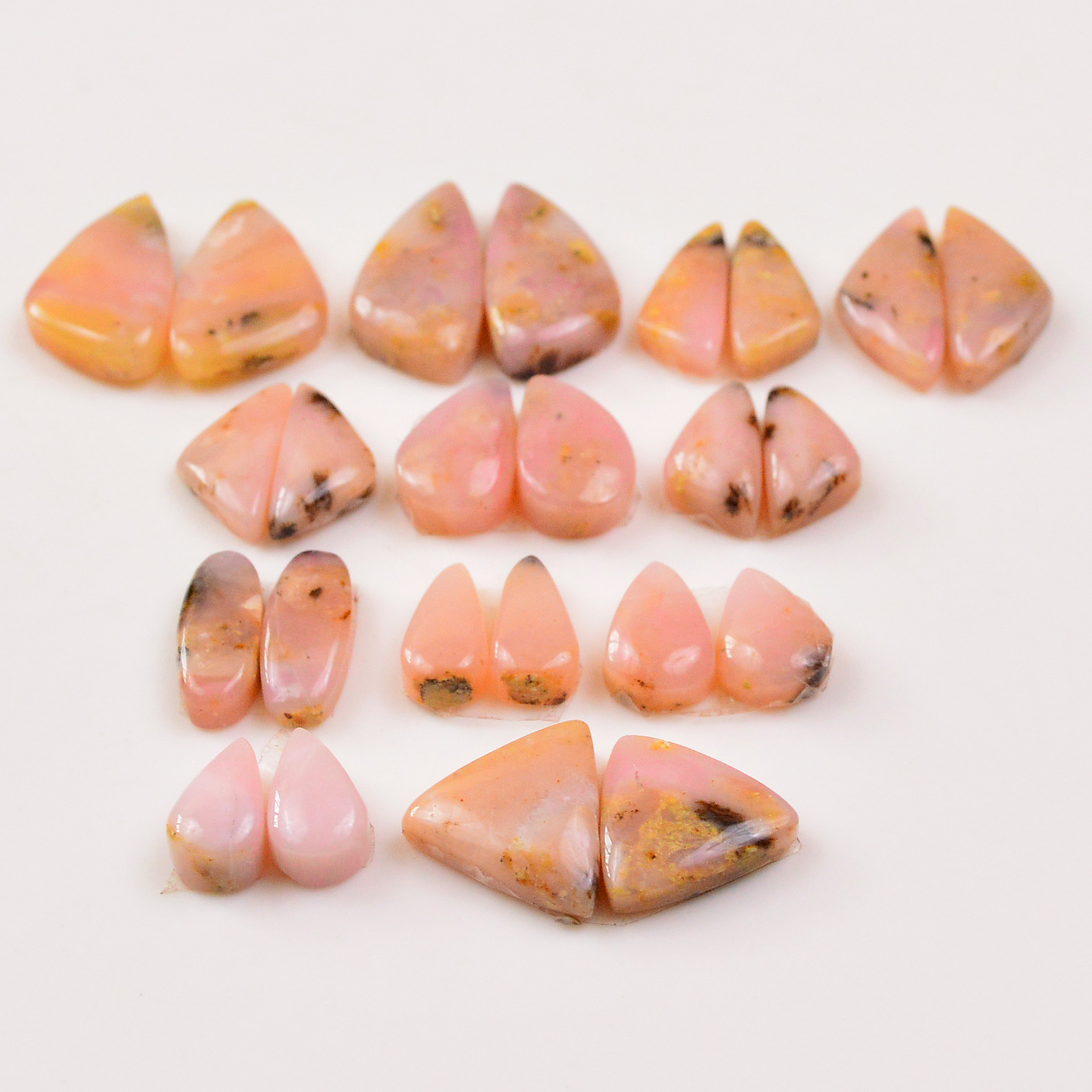 12 Pairs 90Cts Natural Pink Opal Pairs Wholesale Lot Cabochon Loose Gemstone For Jewelry Mixed Shapes 20x10 10x7mm 19311