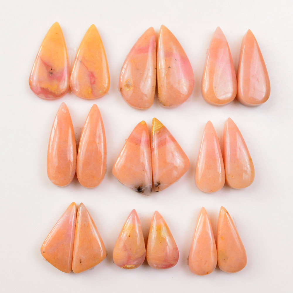 Image of 9 Pairs 97Cts Natural Pink Opal Pairs Wholesale Lot Cabochon Loose Gemstone For Jewelry, Mixed Shapes 20x10 14x7mm #19312