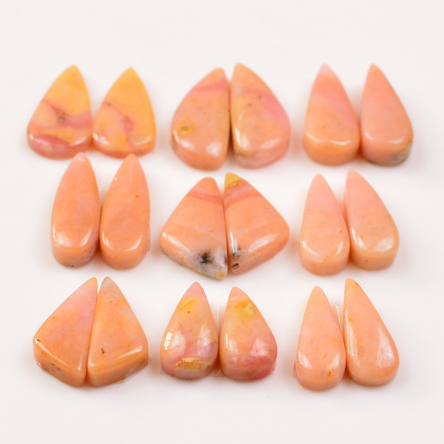 9 Pairs 97Cts Natural Pink Opal Pairs Wholesale Lot Cabochon Loose Gemstone For Jewelry Mixed Shapes 20x10 14x7mm 19312