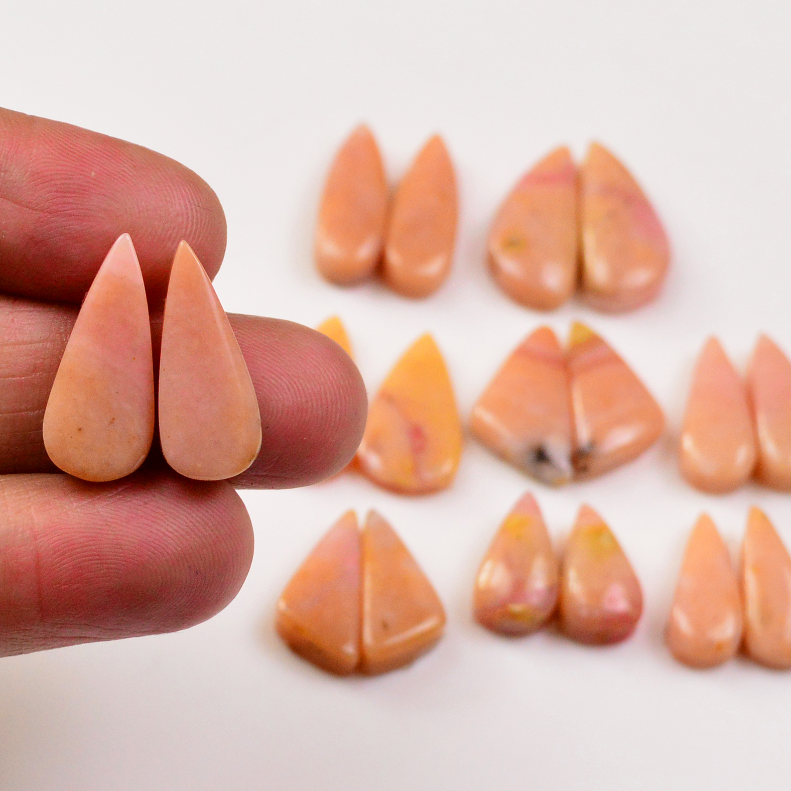 9 Pairs 97Cts Natural Pink Opal Pairs Wholesale Lot Cabochon Loose Gemstone For Jewelry Mixed Shapes 20x10 14x7mm 19312
