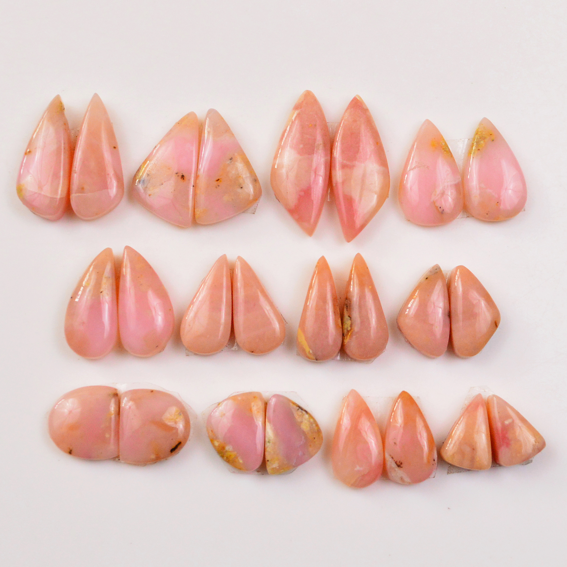 12 Pairs 85Cts Natural Pink Opal Pairs Wholesale Lot Cabochon Loose Gemstone For Jewelry Mixed Shapes 21x7 9x9mm 19314