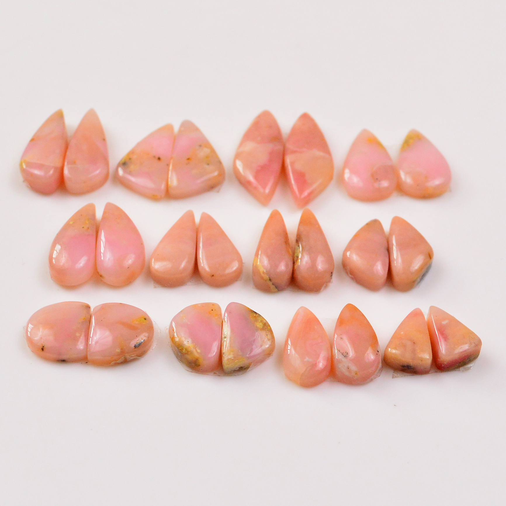 12 Pairs 85Cts Natural Pink Opal Pairs Wholesale Lot Cabochon Loose Gemstone For Jewelry Mixed Shapes 21x7 9x9mm 19314