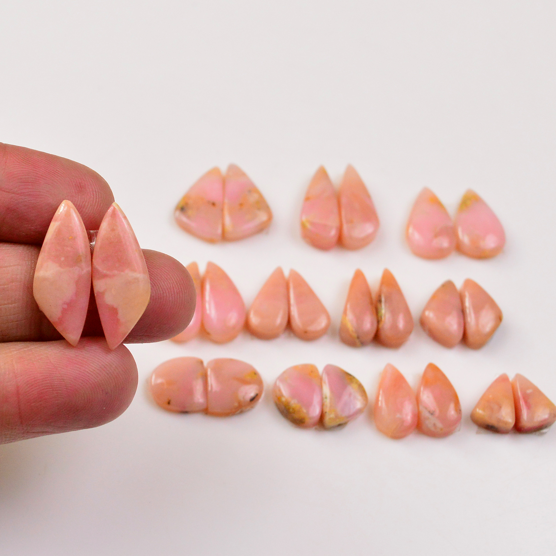 12 Pairs 85Cts Natural Pink Opal Pairs Wholesale Lot Cabochon Loose Gemstone For Jewelry Mixed Shapes 21x7 9x9mm 19314
