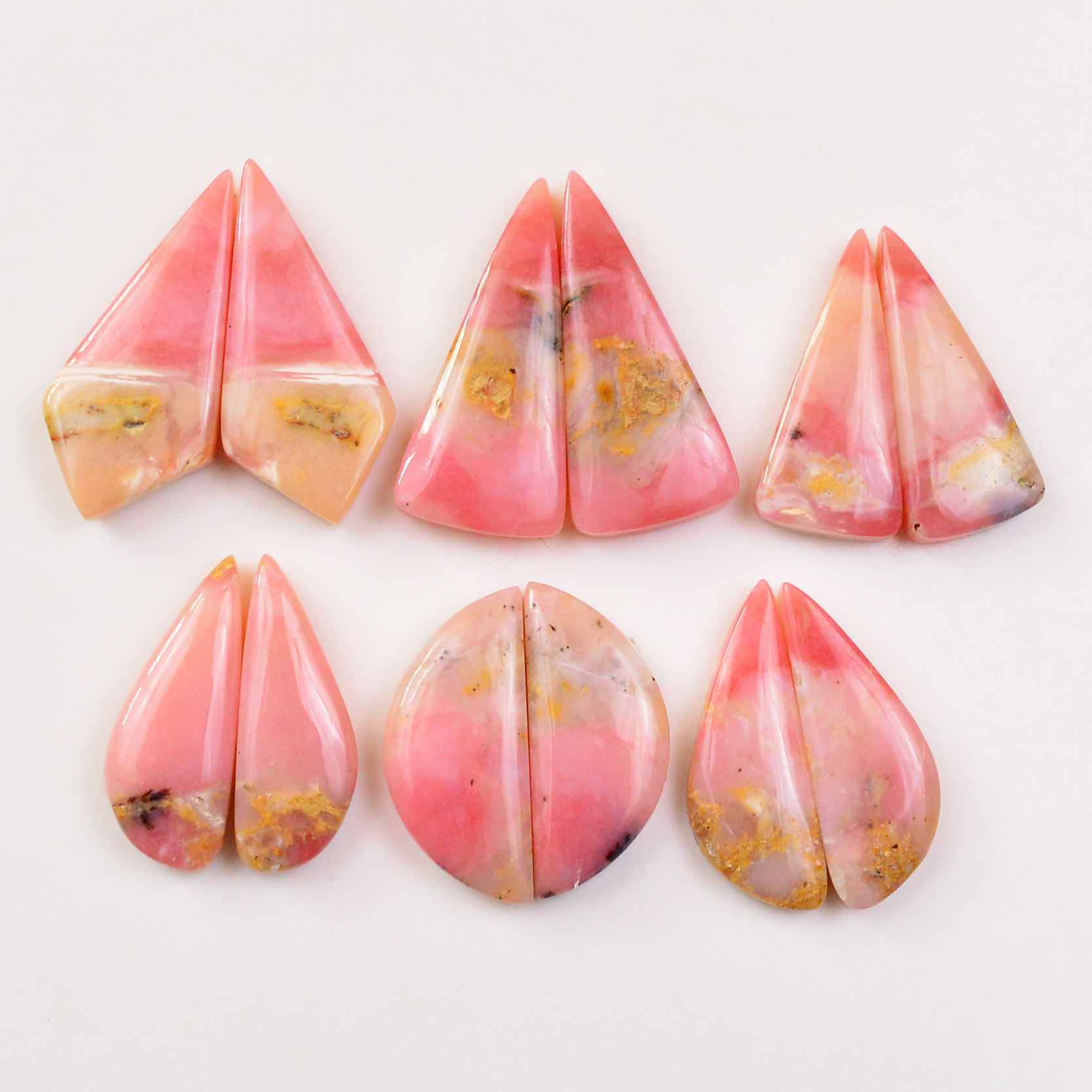 6 Pairs 122Cts Natural Pink Opal Pairs Wholesale Lot Cabochon Loose Gemstone For Jewelry Mixed Shapes 29x12 24x9mm 19318