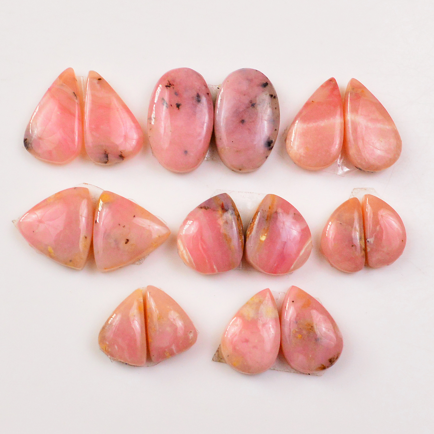 8 Pairs 57Cts Natural Pink Opal Pairs Wholesale Lot Cabochon Loose Gemstone For Jewelry Mixed Shapes 14x7 10x5mm 19320