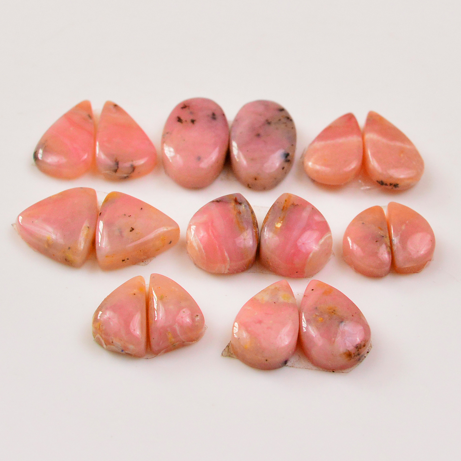 8 Pairs 57Cts Natural Pink Opal Pairs Wholesale Lot Cabochon Loose Gemstone For Jewelry Mixed Shapes 14x7 10x5mm 19320