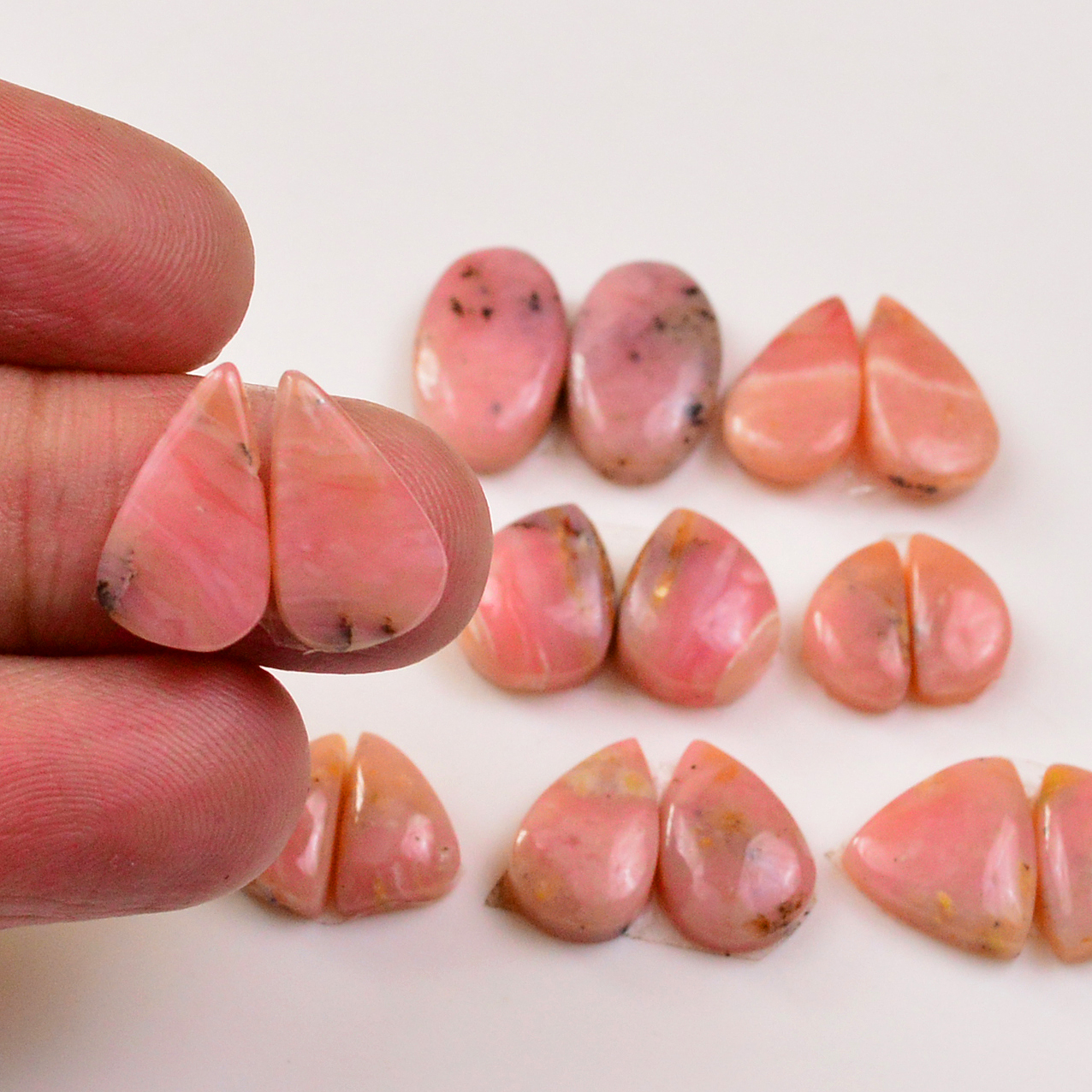 8 Pairs 57Cts Natural Pink Opal Pairs Wholesale Lot Cabochon Loose Gemstone For Jewelry Mixed Shapes 14x7 10x5mm 19320