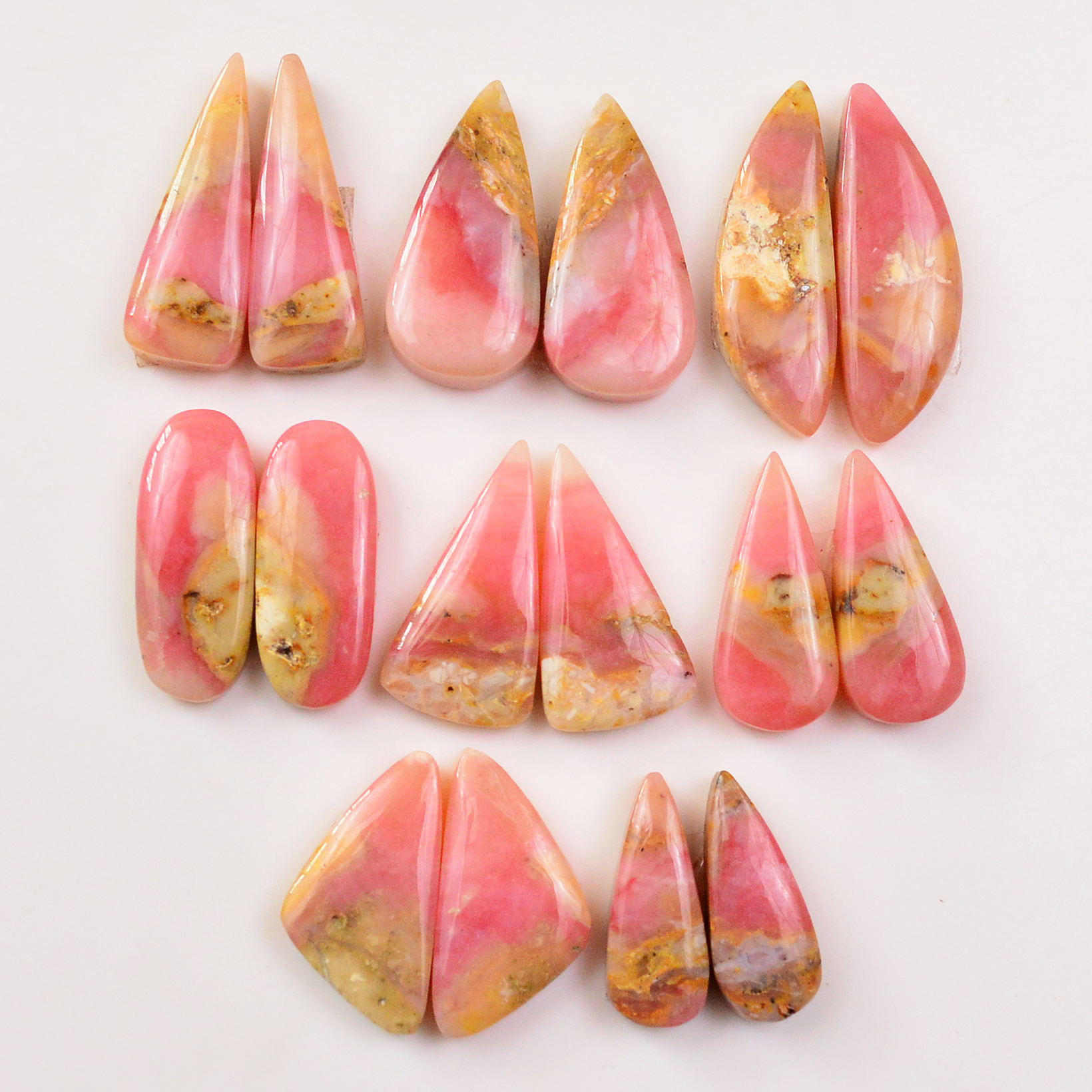 8 Pairs 123Cts Natural Pink Opal Pairs Wholesale Lot Cabochon Loose Gemstone For Jewelry Mixed Shapes 28x8 18x7mm 19321