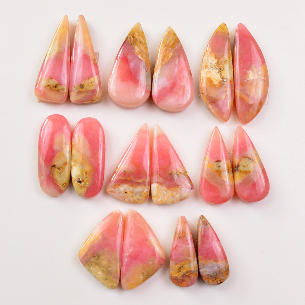 Image of 8 Pairs 123Cts Natural Pink Opal Pairs Wholesale Lot Cabochon Loose Gemstone For Jewelry, Mixed Shapes 28x8 18x7mm #19321