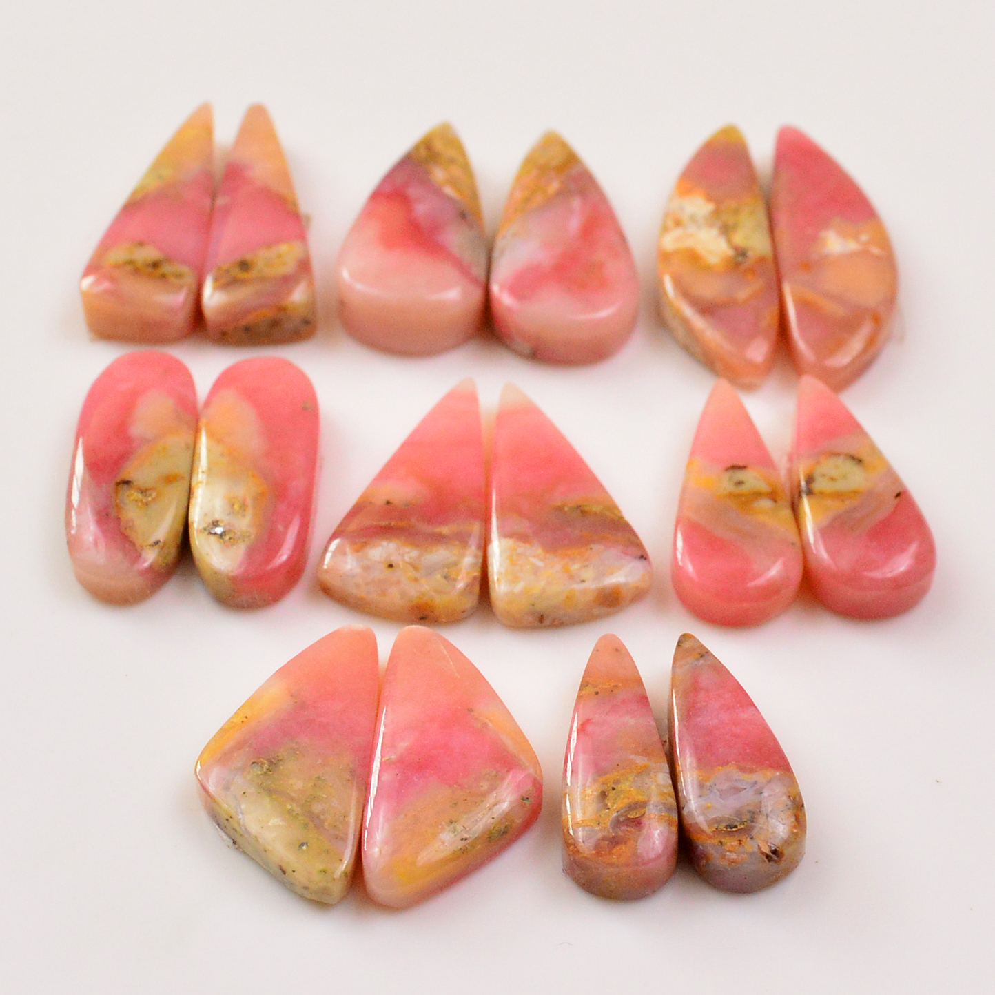 8 Pairs 123Cts Natural Pink Opal Pairs Wholesale Lot Cabochon Loose Gemstone For Jewelry Mixed Shapes 28x8 18x7mm 19321