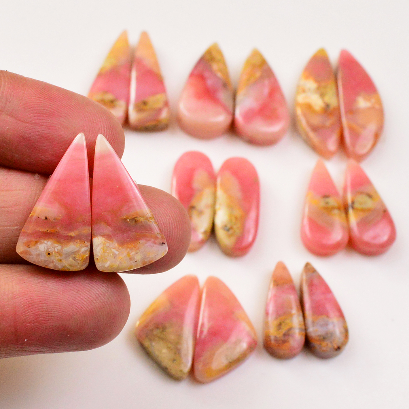 8 Pairs 123Cts Natural Pink Opal Pairs Wholesale Lot Cabochon Loose Gemstone For Jewelry Mixed Shapes 28x8 18x7mm 19321