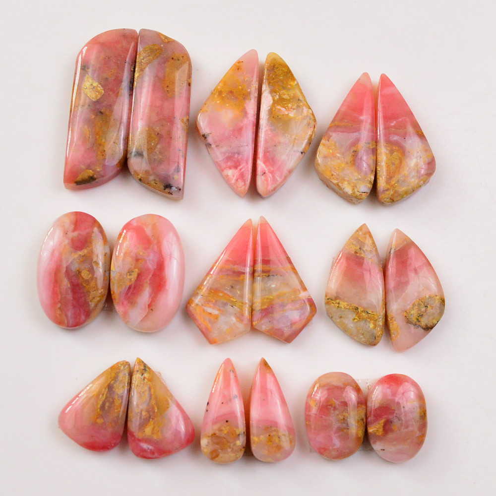 Image of 9 Pairs 142Cts Natural Pink Opal Pairs Wholesale Lot Cabochon Loose Gemstone For Jewelry, Mixed Shapes 30x9 14x9mm #19322