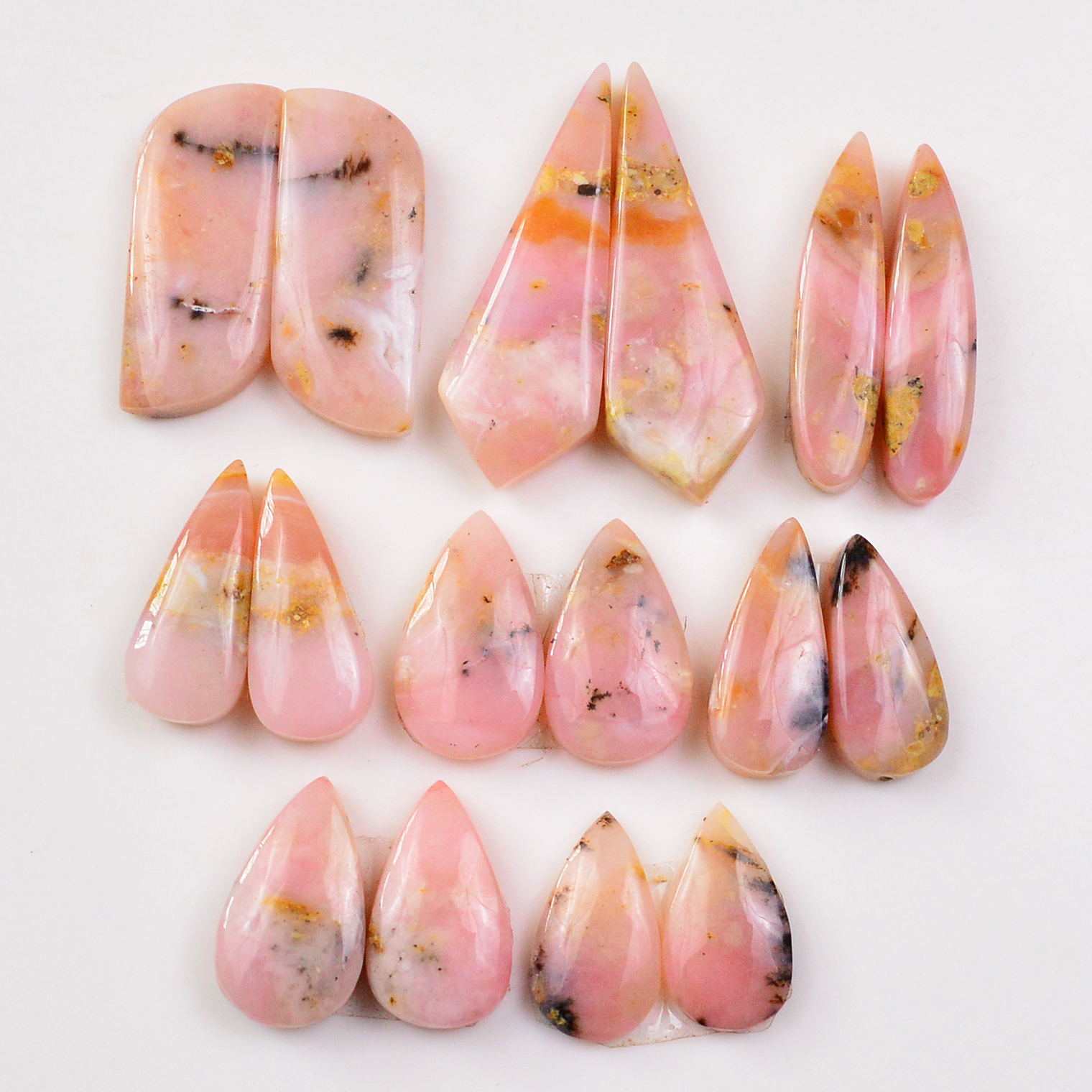 8 Pairs 91Cts Natural Pink Opal Pairs Wholesale Lot Cabochon Loose Gemstone For Jewelry Mixed Shapes 30x10 16x7mm 19325