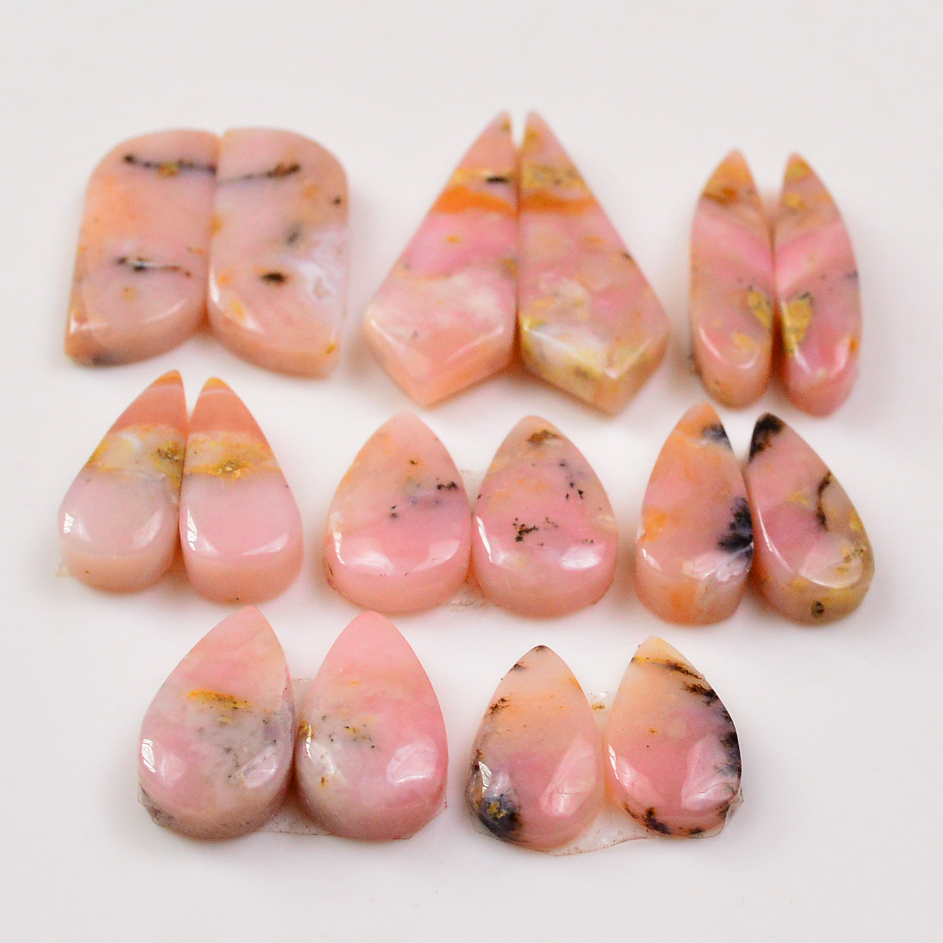 8 Pairs 91Cts Natural Pink Opal Pairs Wholesale Lot Cabochon Loose Gemstone For Jewelry Mixed Shapes 30x10 16x7mm 19325