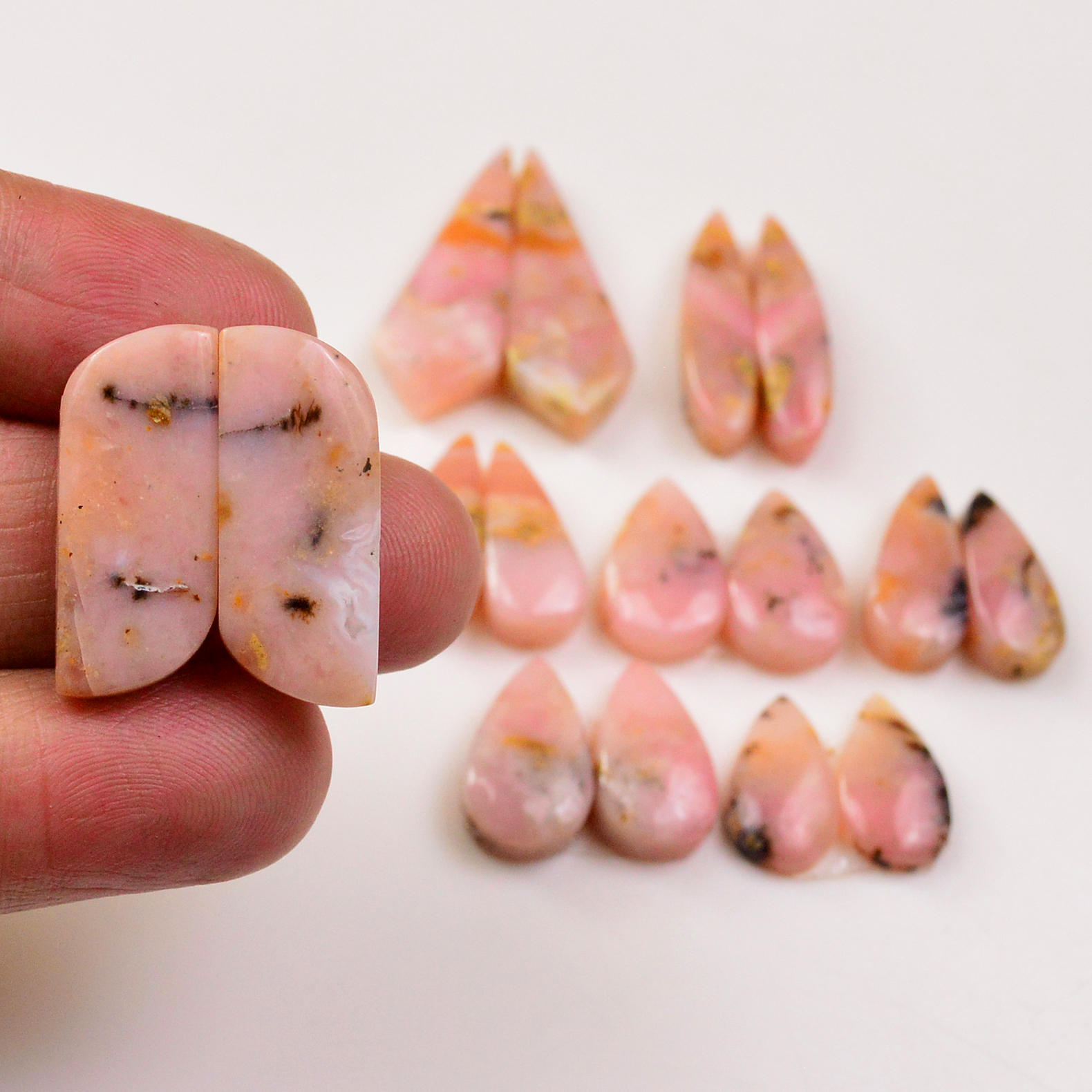 8 Pairs 91Cts Natural Pink Opal Pairs Wholesale Lot Cabochon Loose Gemstone For Jewelry Mixed Shapes 30x10 16x7mm 19325