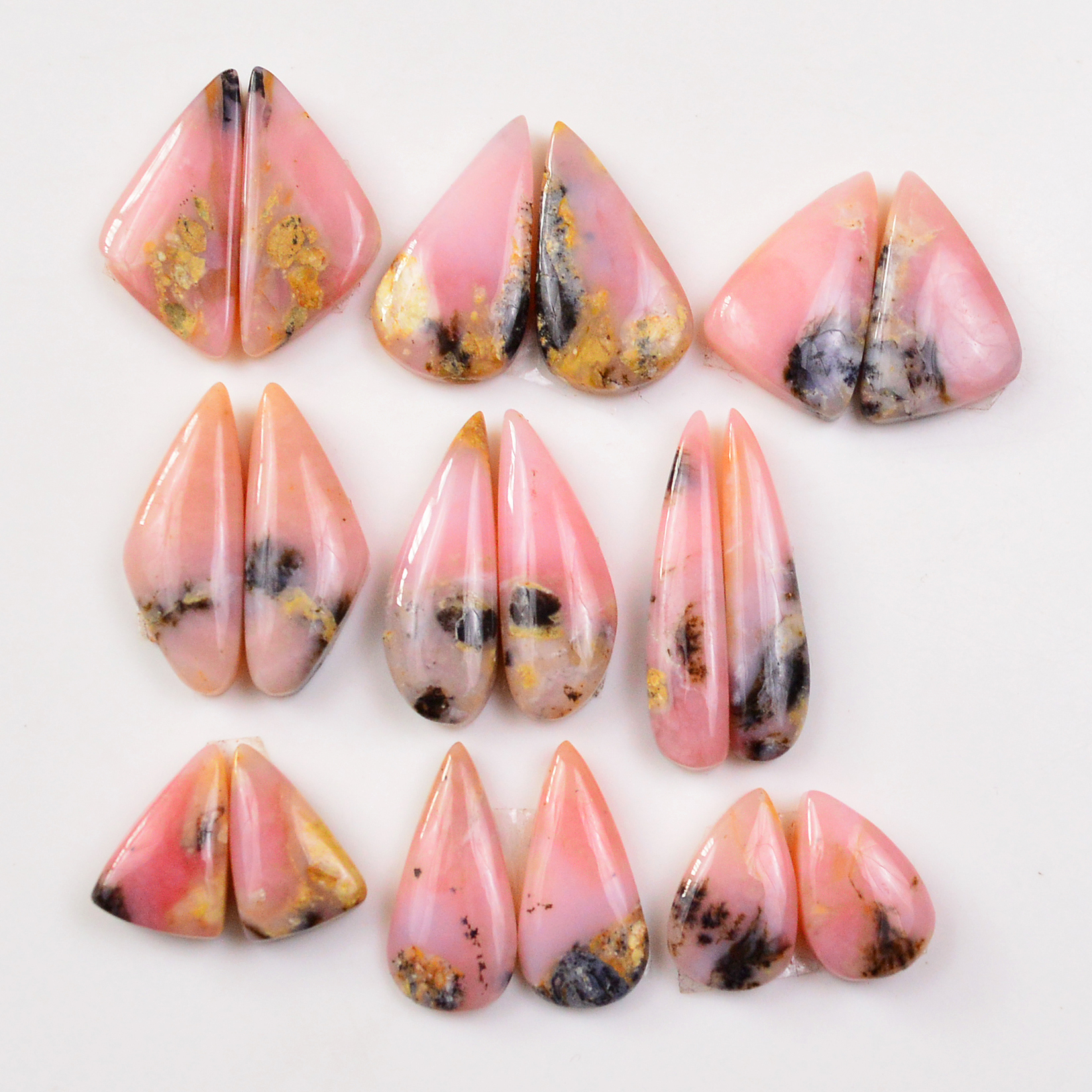 9 Pairs 105Cts Natural Pink Opal Pairs Wholesale Lot Cabochon Loose Gemstone For Jewelry Mixed Shapes 26x5 13x8mm 19326