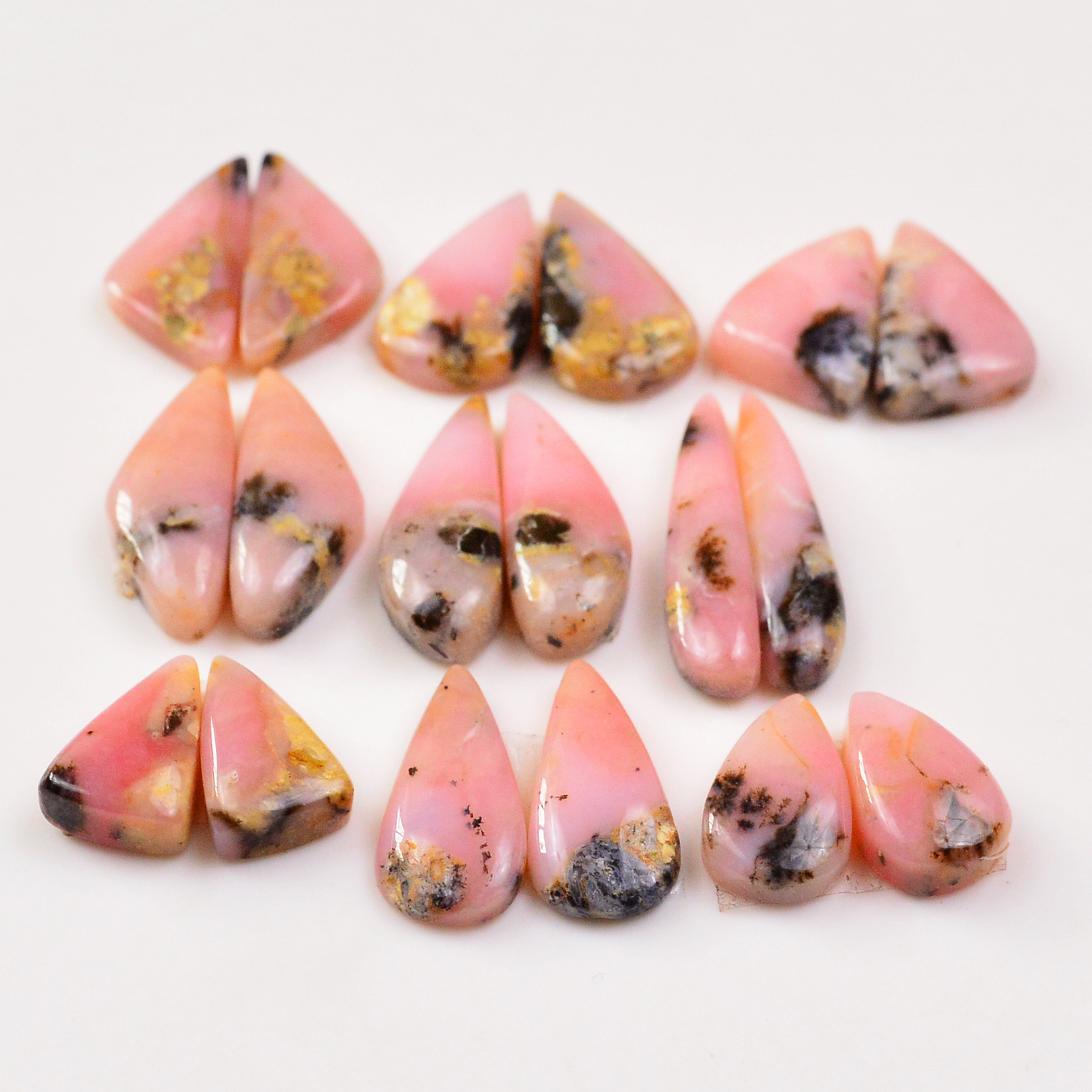 9 Pairs 105Cts Natural Pink Opal Pairs Wholesale Lot Cabochon Loose Gemstone For Jewelry Mixed Shapes 26x5 13x8mm 19326