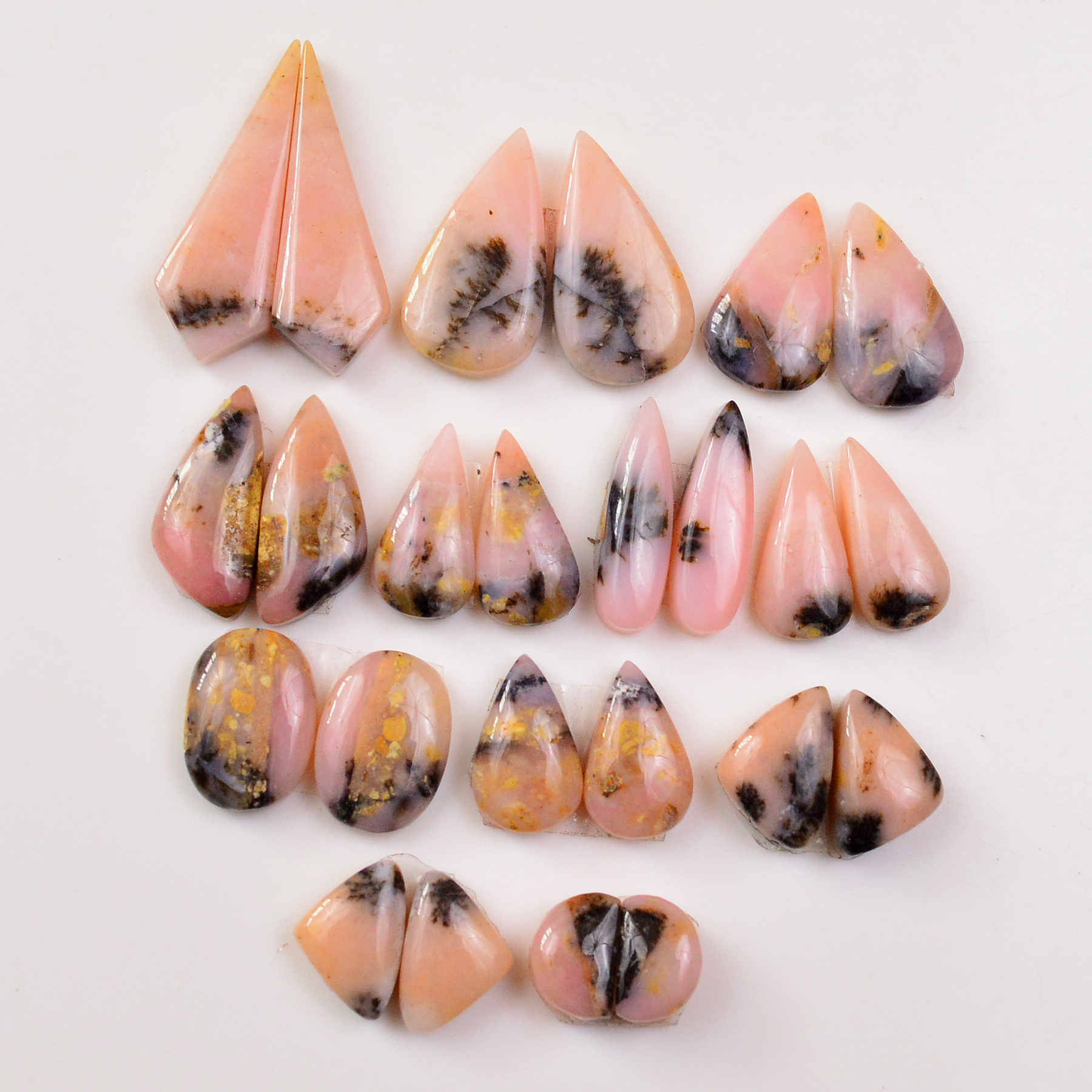 12 Pairs 100Cts Natural Pink Opal Pairs Wholesale Lot Cabochon Loose Gemstone For Jewelry Mixed Shapes 27x7 8x5mm 19327