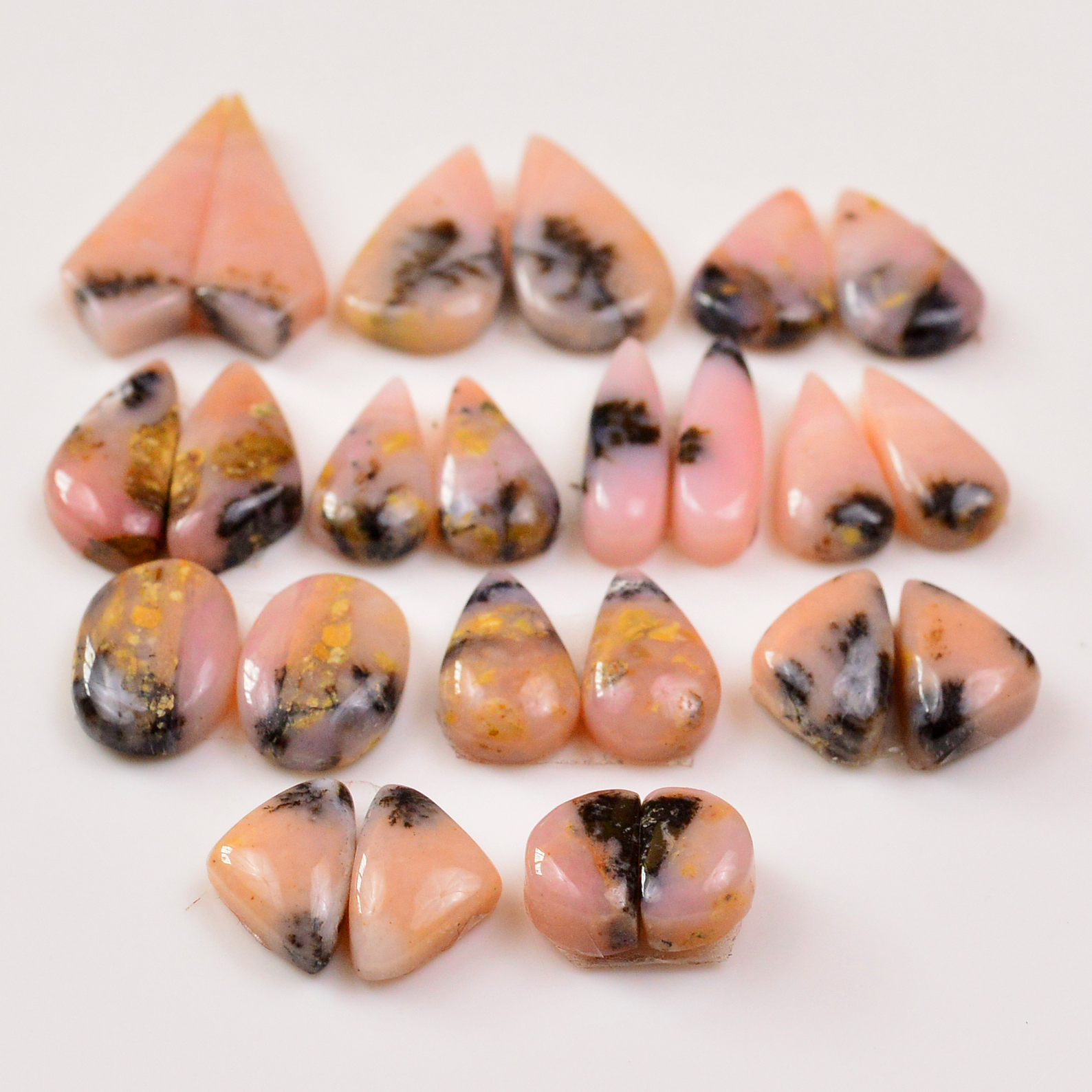 12 Pairs 100Cts Natural Pink Opal Pairs Wholesale Lot Cabochon Loose Gemstone For Jewelry Mixed Shapes 27x7 8x5mm 19327