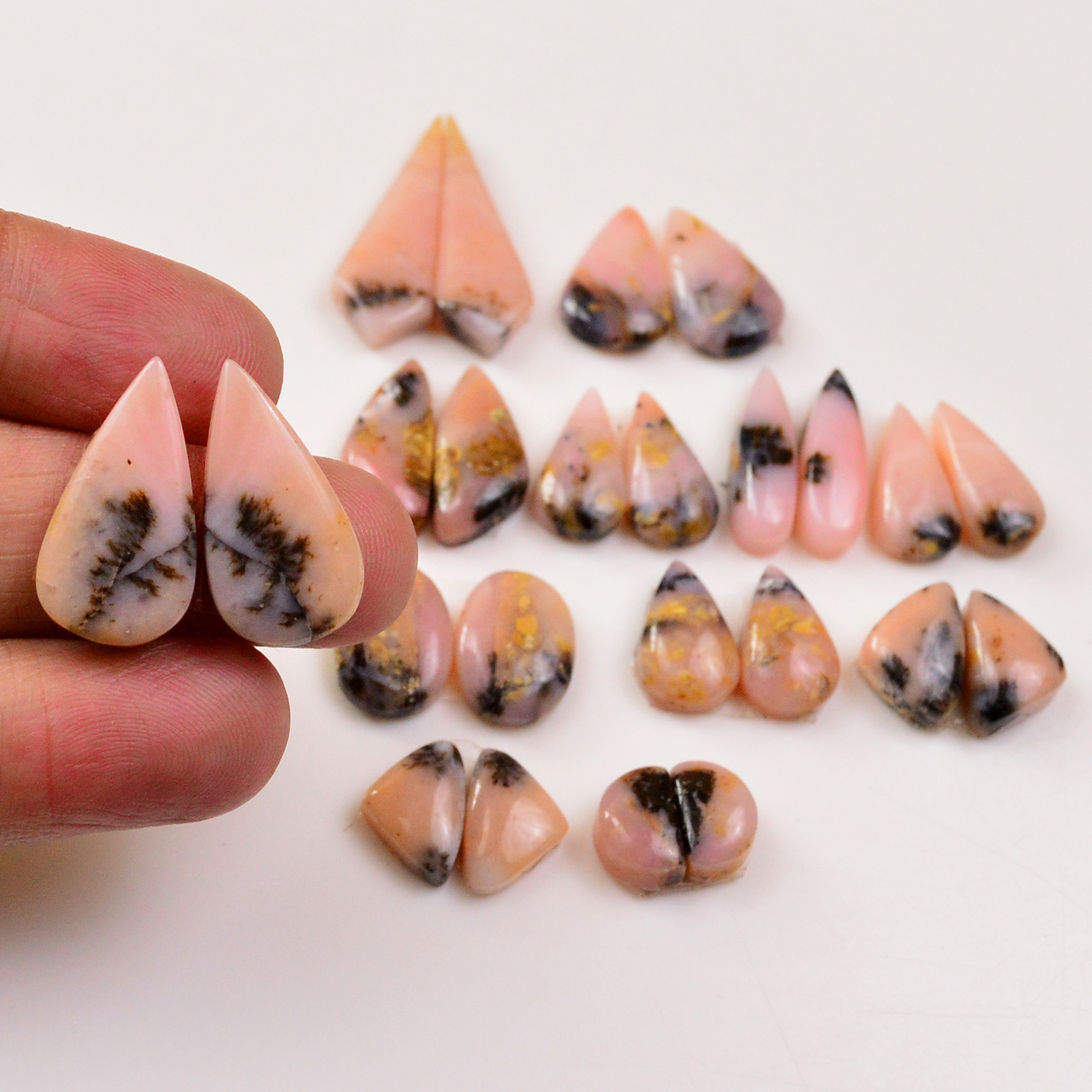 12 Pairs 100Cts Natural Pink Opal Pairs Wholesale Lot Cabochon Loose Gemstone For Jewelry Mixed Shapes 27x7 8x5mm 19327