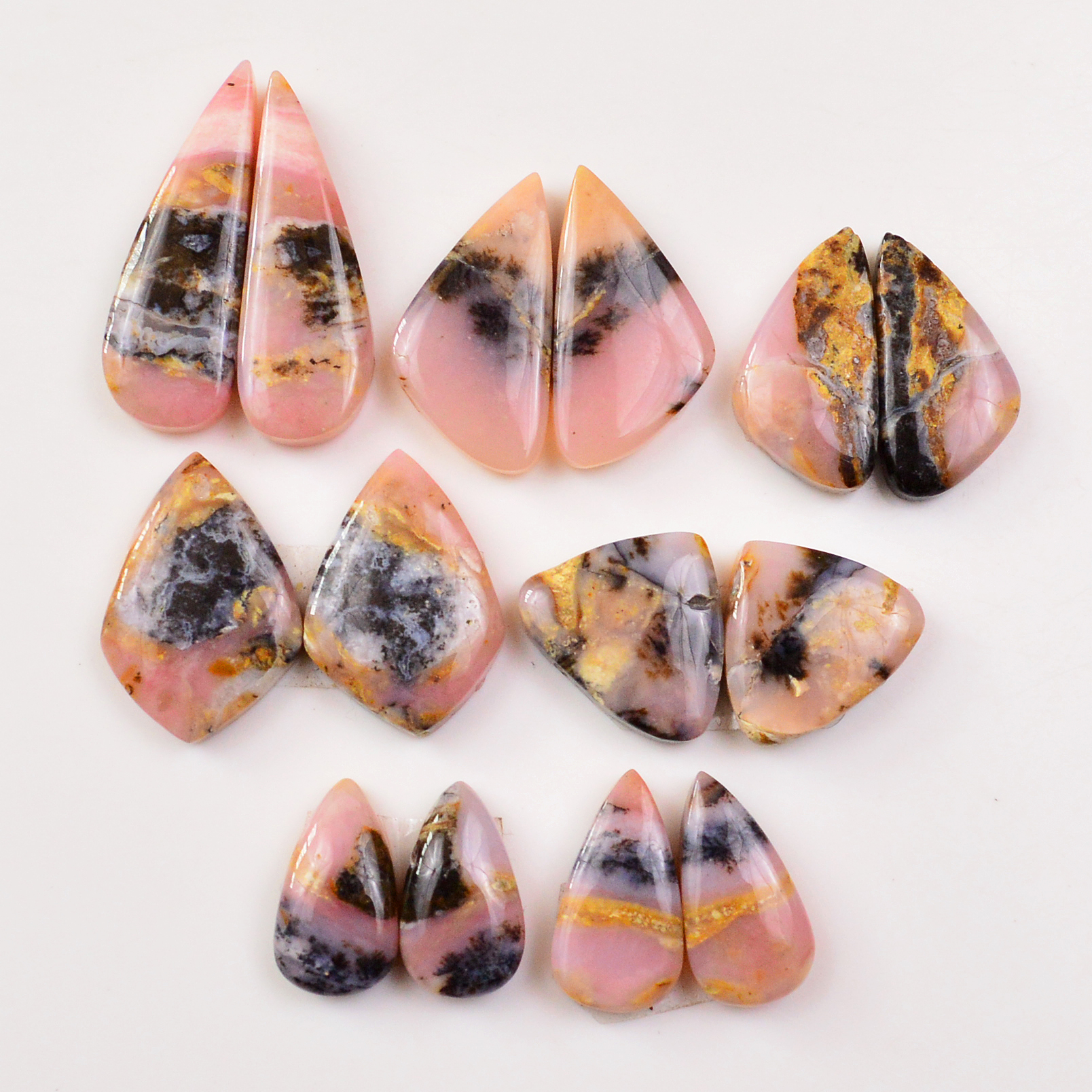 7 Pairs 137Cts Natural Pink Opal Pairs Wholesale Lot Cabochon Loose Gemstone For Jewelry Mixed Shapes 31x10 15x15mm 19331