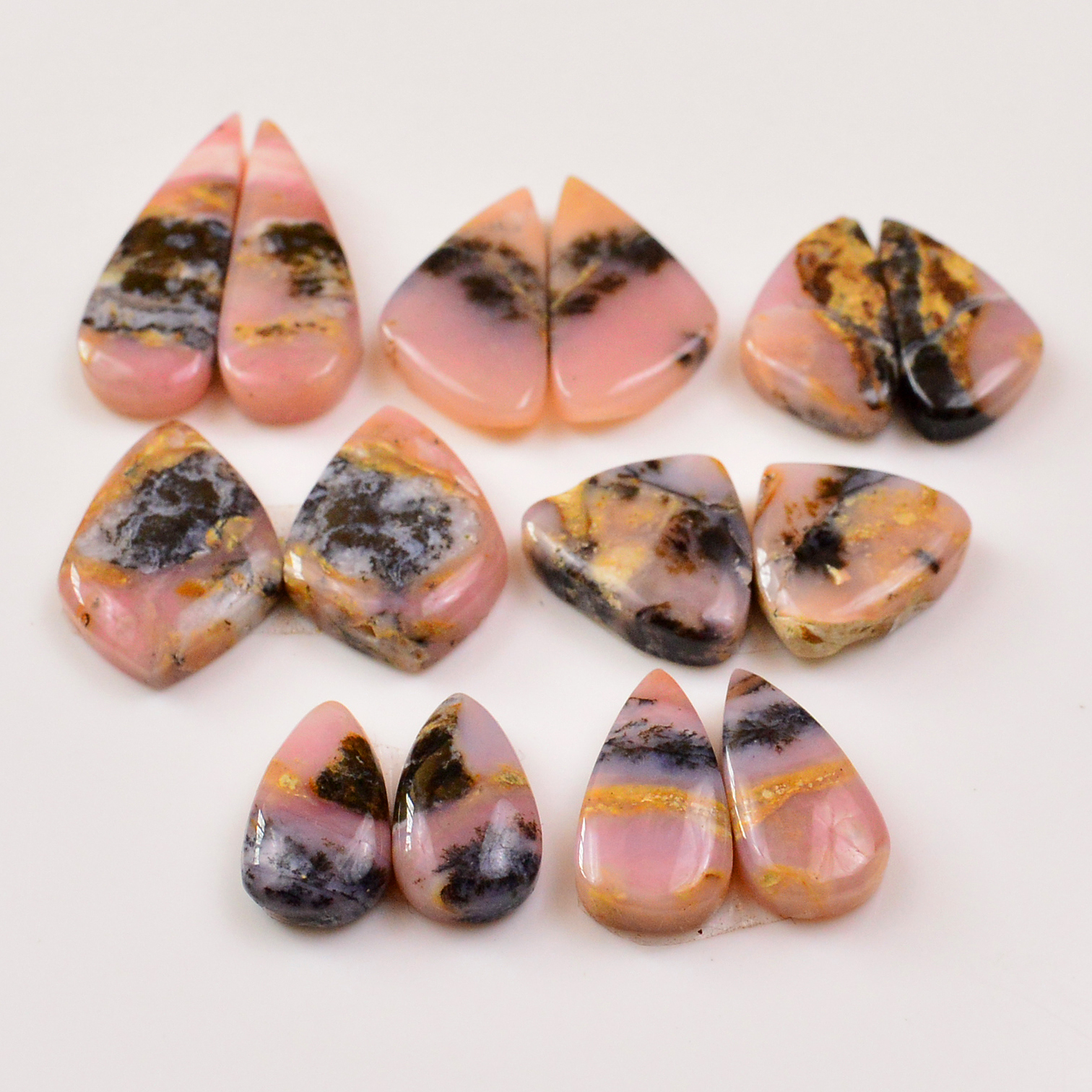 7 Pairs 137Cts Natural Pink Opal Pairs Wholesale Lot Cabochon Loose Gemstone For Jewelry Mixed Shapes 31x10 15x15mm 19331