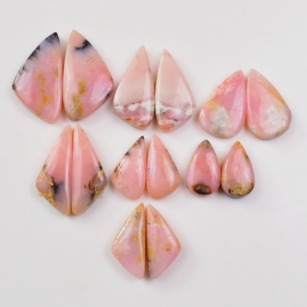 Image of 7 Pairs 112Cts Natural Pink Opal Pairs Wholesale Lot Cabochon Loose Gemstone For Jewelry, Mixed Shapes 25x9 15x9mm #19333