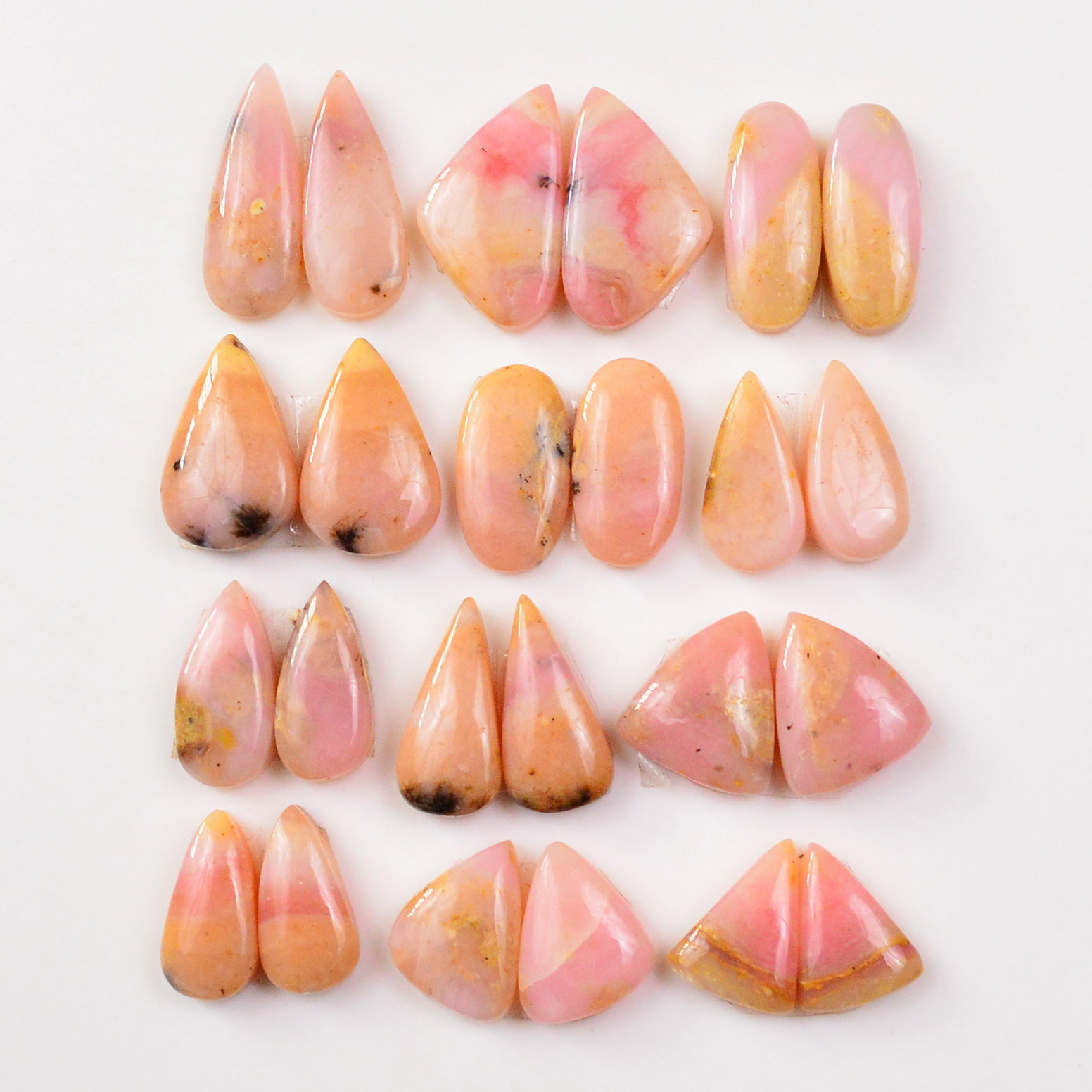 12 Pairs 106Cts Natural Pink Opal Pairs Wholesale Lot Cabochon Loose Gemstone For Jewelry Mixed Shapes 16x7 12x9mm 19334