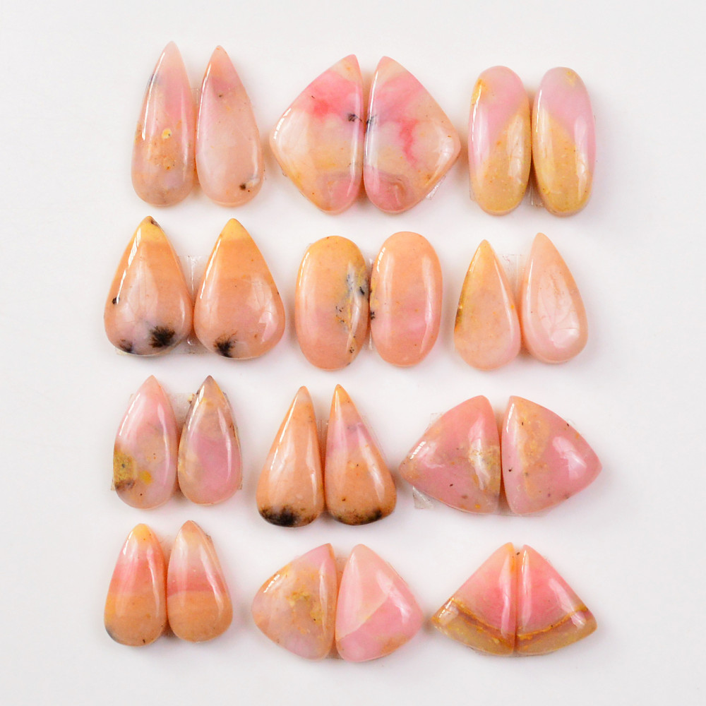 Image of 12 Pairs 106Cts Natural Pink Opal Pairs Wholesale Lot Cabochon Loose Gemstone For Jewelry, Mixed Shapes 16x7 12x9mm #19334