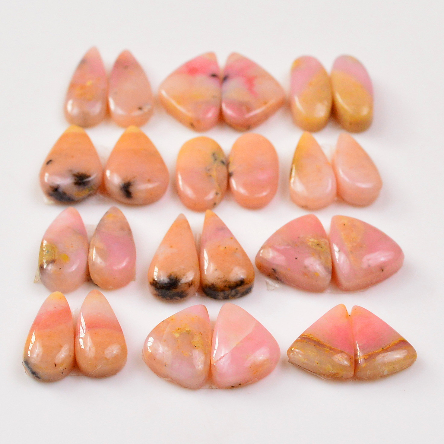 12 Pairs 106Cts Natural Pink Opal Pairs Wholesale Lot Cabochon Loose Gemstone For Jewelry Mixed Shapes 16x7 12x9mm 19334